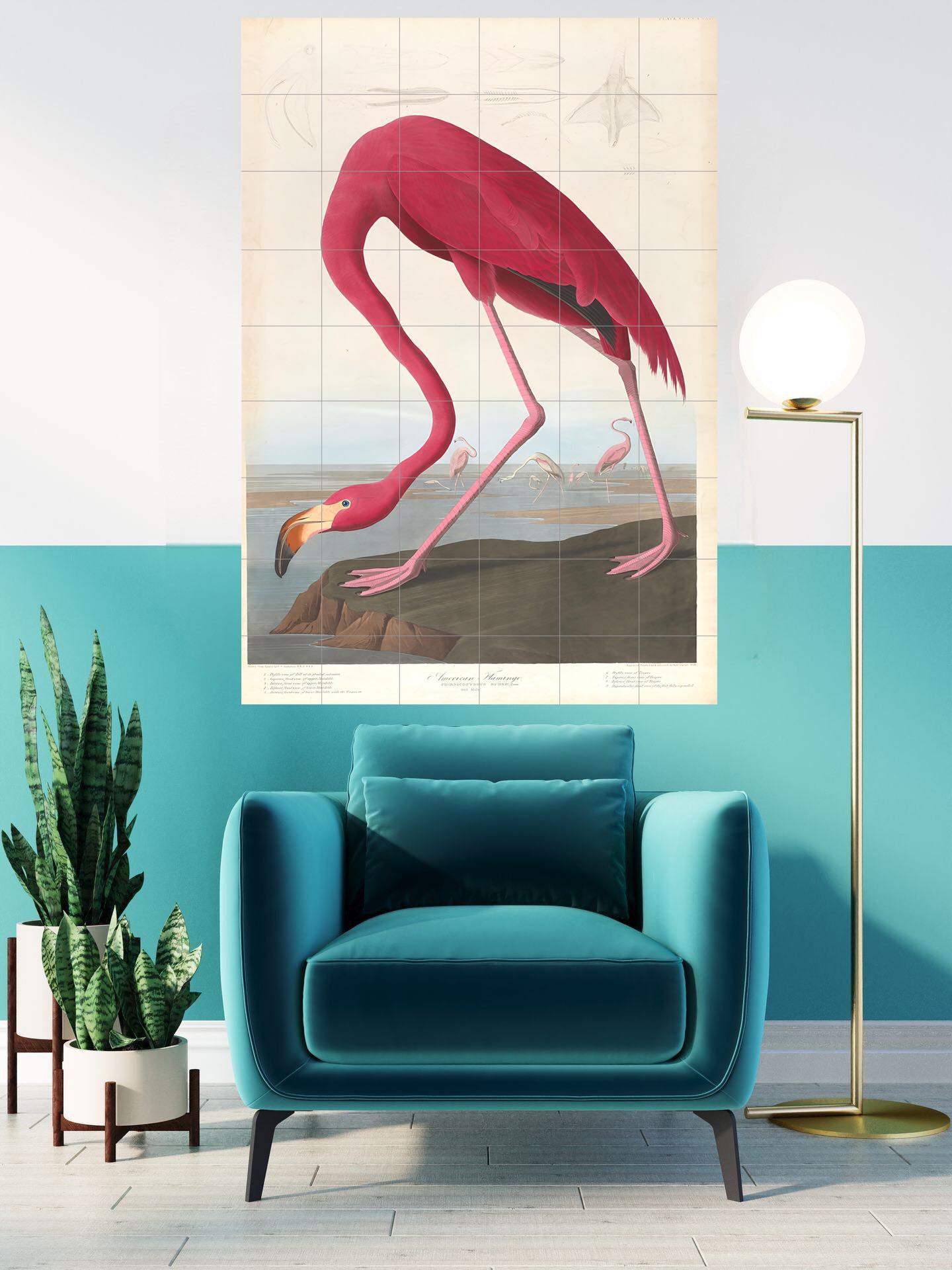 Tile Mural/Mosaic Ceramic Panel of Pink Flamingo - John James Auburn - Bird Print - Bird Art - Vintage Birds Print - Bird Wall Art - Auburn
