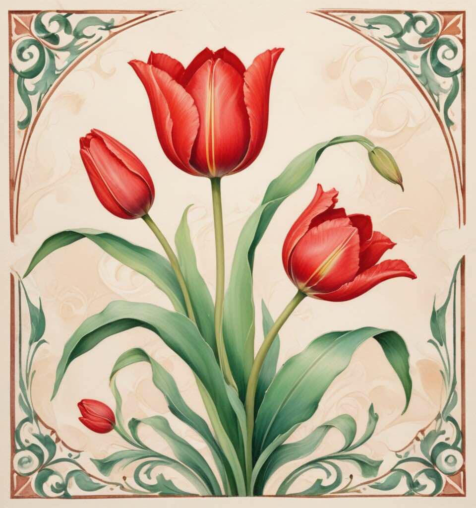 Art Nouveau Flower Ceramic Tiles - Set of 2 Art Nouveau Wall Decor Tiles - Kitchen Backsplash Tiles, Table Decorative Tiles, Bathroom Tiles