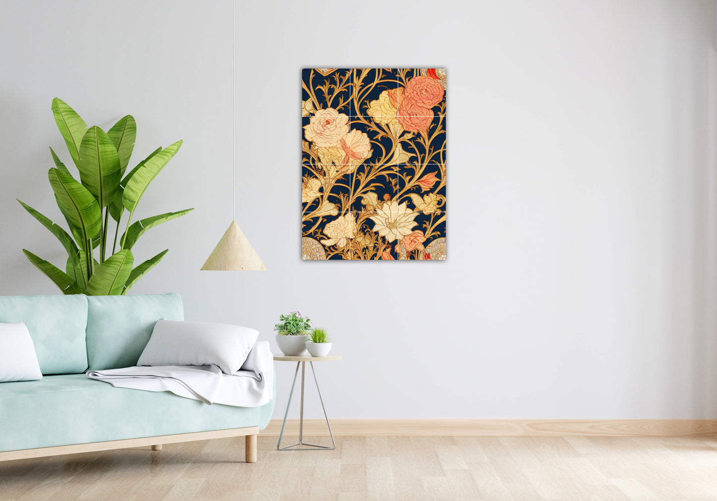 Art Nouveau Floral Ceramic Tile Mural/Mosaic -Art Nouveau Wall Decor Tiles -Kitchen Backsplash Tiles, Table Decorative Tiles, Bathroom Tiles