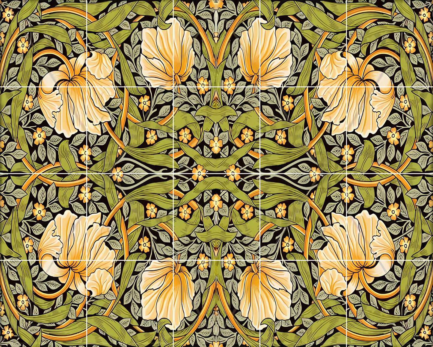 Art Nouveau Floral Ceramic Tile Mural/Mosaic - Art Nouveau Wall Decor Tiles - Flower Mural - Floral Print -Kitchen Backsplash Tiles,Bathroom