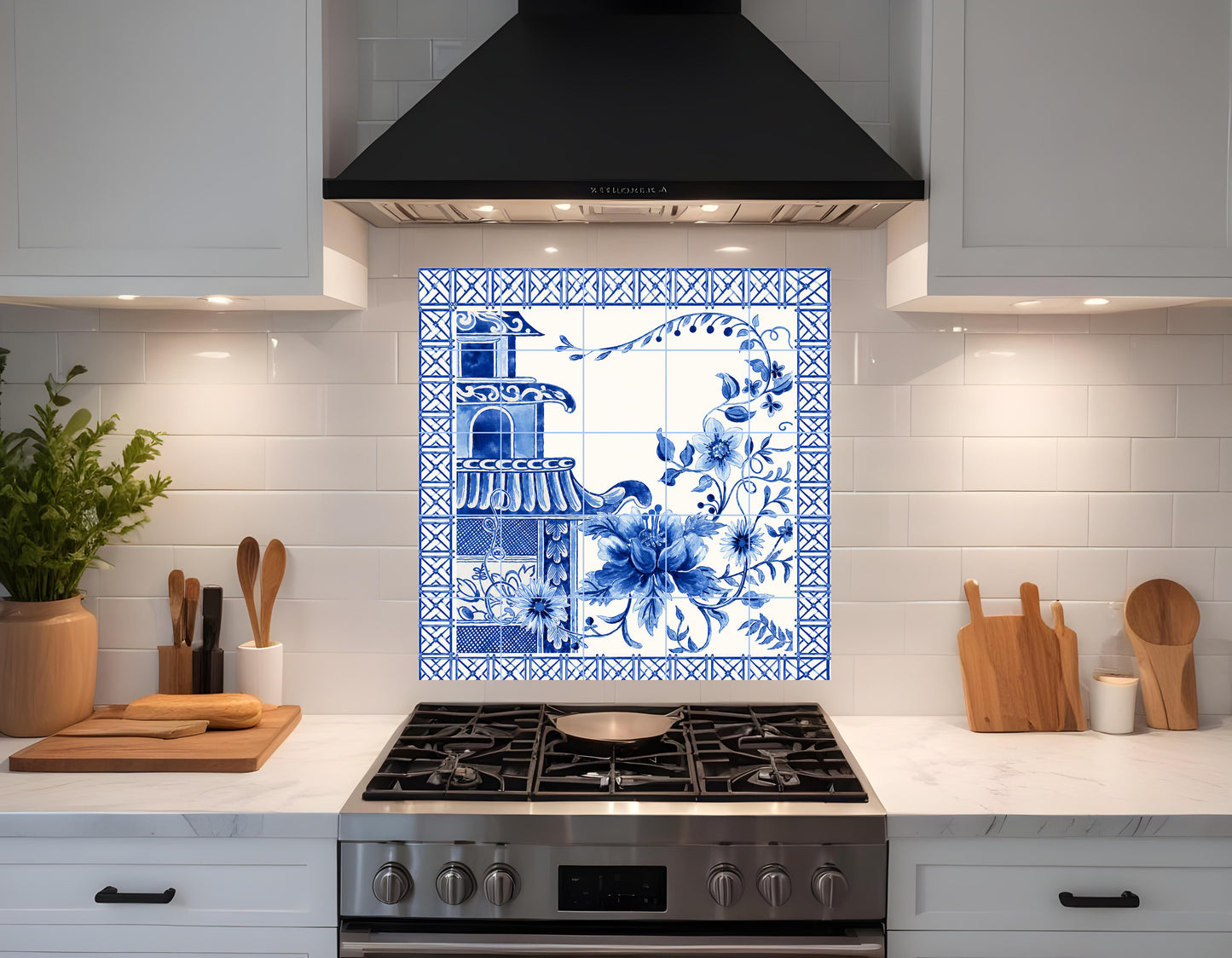 Delft Ceramic mural, 25 tiles Floral Wall Art