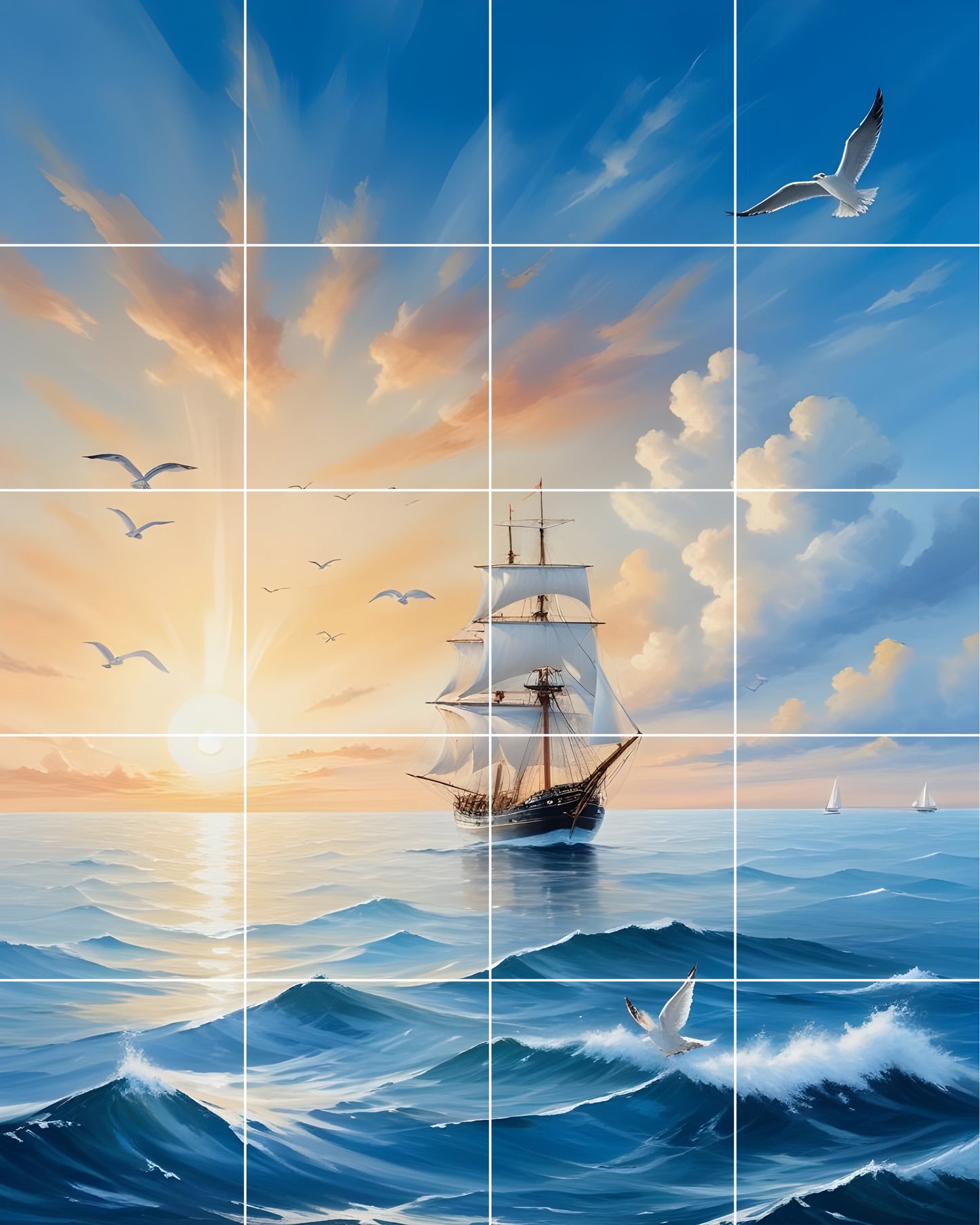 Tile Mural/Mosaic Ceramic Panel of a Ship - Sailing ship print- Ocean Waves Wall Mural -Tile Mural Art - Sunset Home Decor- Tile Mosaic (Copy)