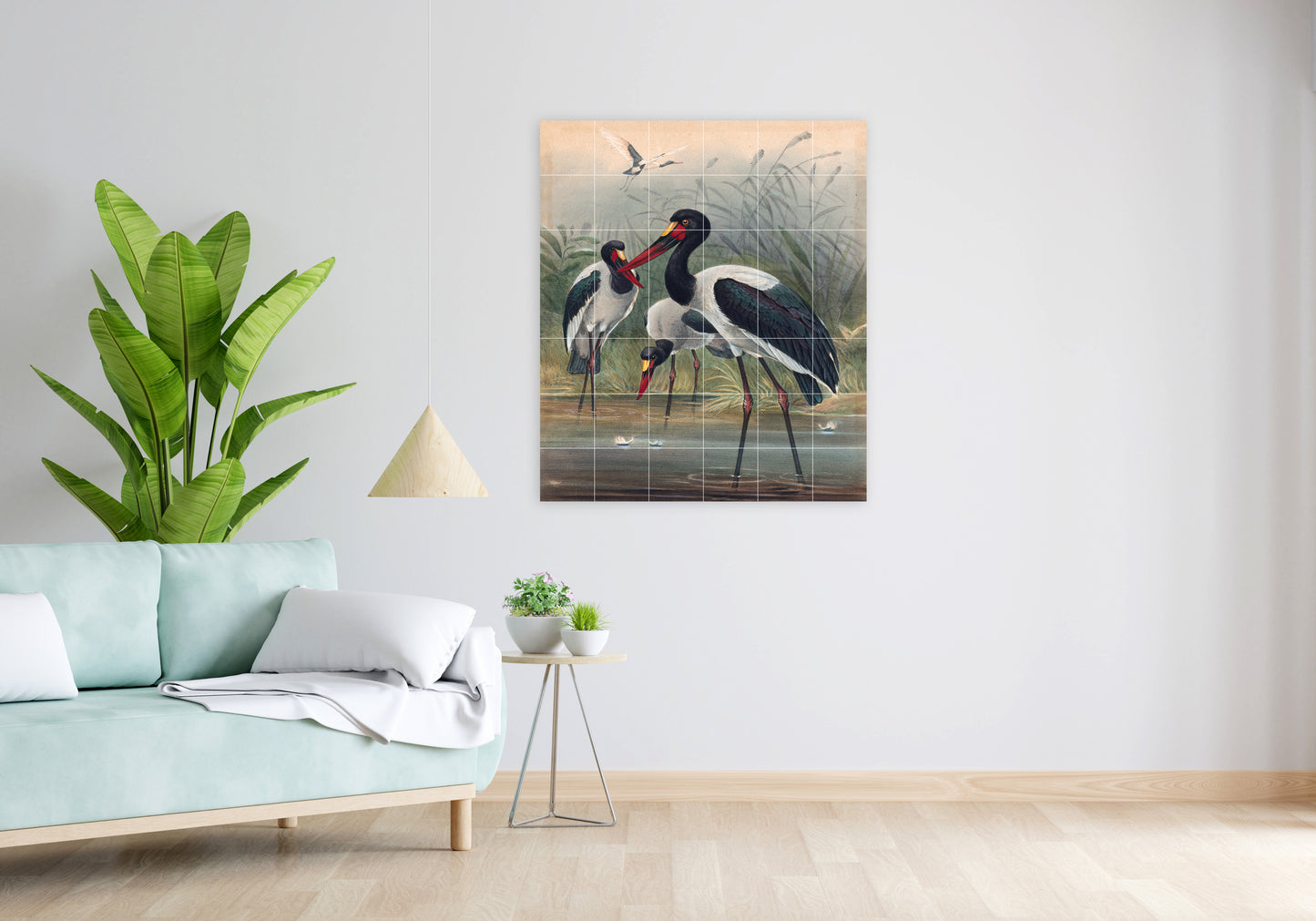 Tile Mural/Mosaic Ceramic Panel of The Saddle-Billed Stork- Joseph Wolf Birds Art Print - Tile Mural - Gloss Tiles - Bird Tile Mosaic