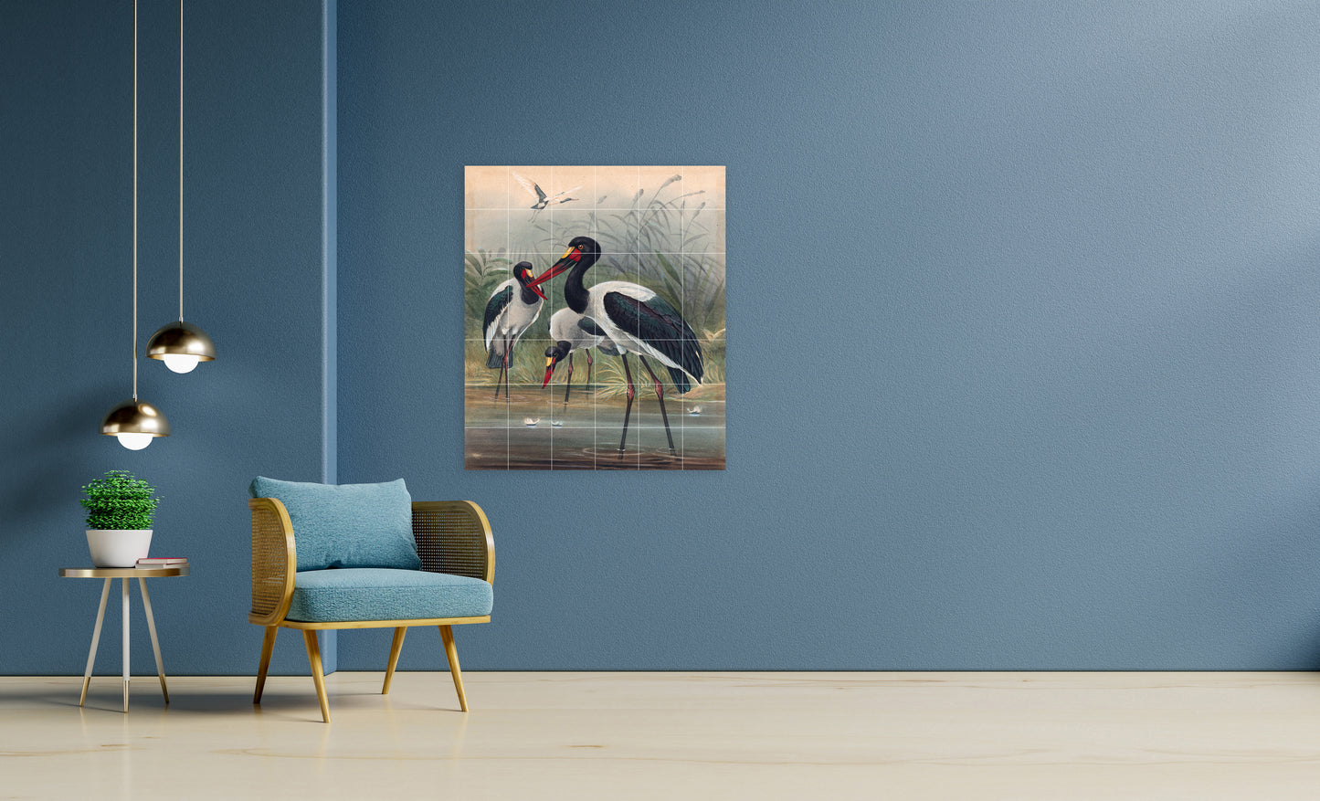 Tile Mural/Mosaic Ceramic Panel of The Saddle-Billed Stork- Joseph Wolf Birds Art Print - Tile Mural - Gloss Tiles - Bird Tile Mosaic
