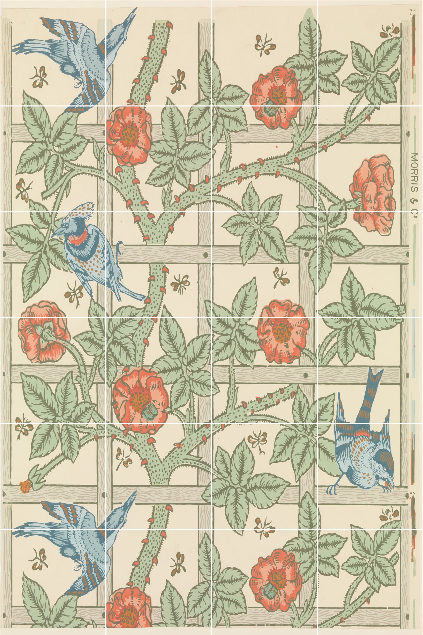 Tile Mural/Mosaic Ceramic Panel of Trellis with birds William Morris - William Morris wall art -Morris wall print-Tile Mural-Gloss Tiles-Tile Mosaic
