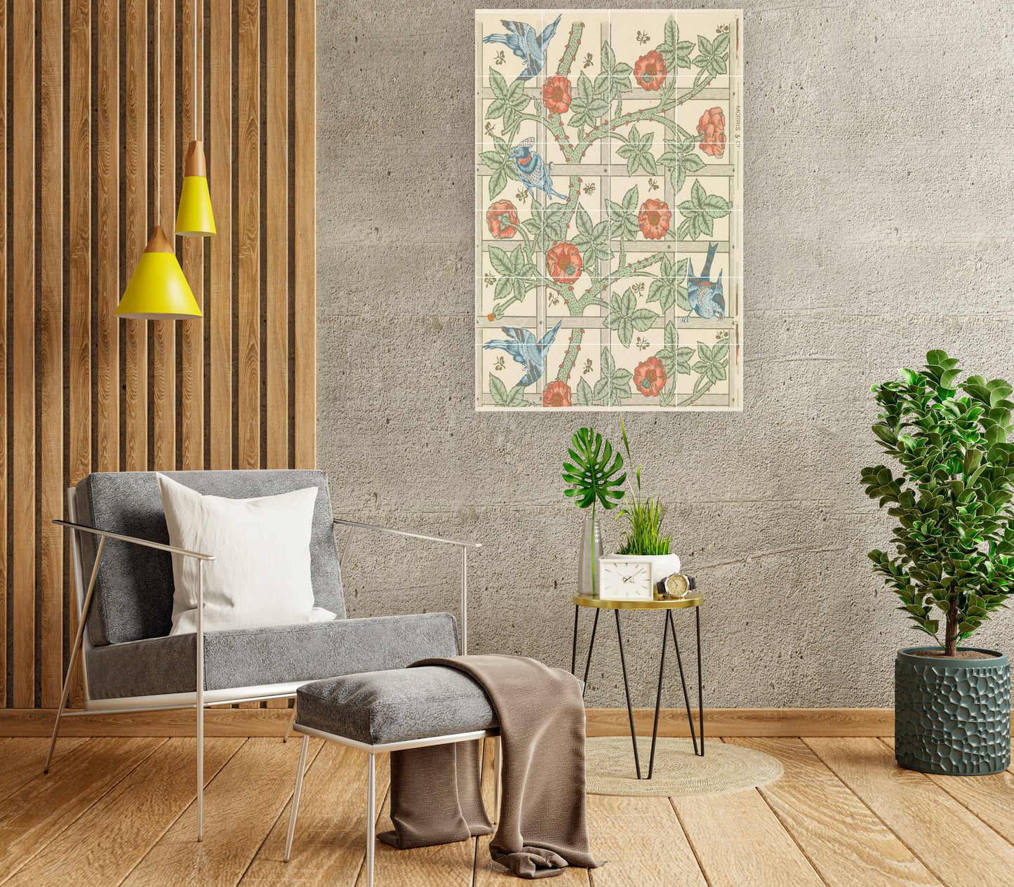 Tile Mural/Mosaic Ceramic Panel of Trellis with birds William Morris - William Morris wall art -Morris wall print-Tile Mural-Gloss Tiles-Tile Mosaic