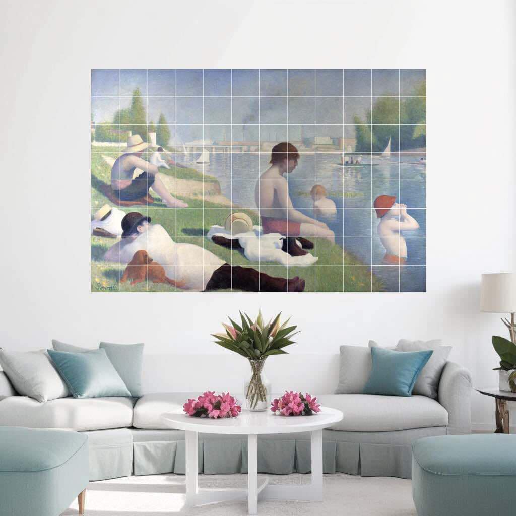 Tile Mural/Mosaic Ceramic Panel of Bathers at Asnières - Georges Pierre Seurat wall print - Seurat wall art - Tile Mural - Georges Pierre Seurat Mural