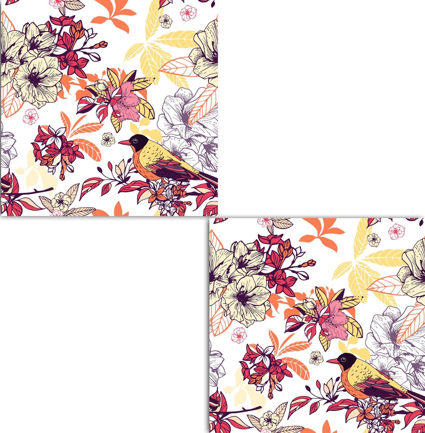 Birds and Flowers Ceramic tiles - Set of 2 Birds and Flowers Wall Decor Tiles - Kitchen Backsplash Tiles, Decorative Tiles, Bathroom Tiles
