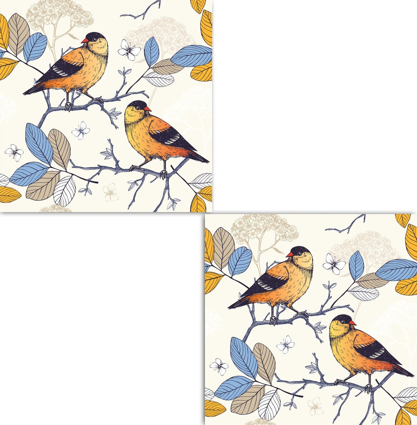 Japanese Ceramic Bird Tiles - Set of 2 Japan Wall Decor Tiles - Kitchen Backsplash Tiles, Table Decorative Tiles, Bathroom Tiles, Coaster