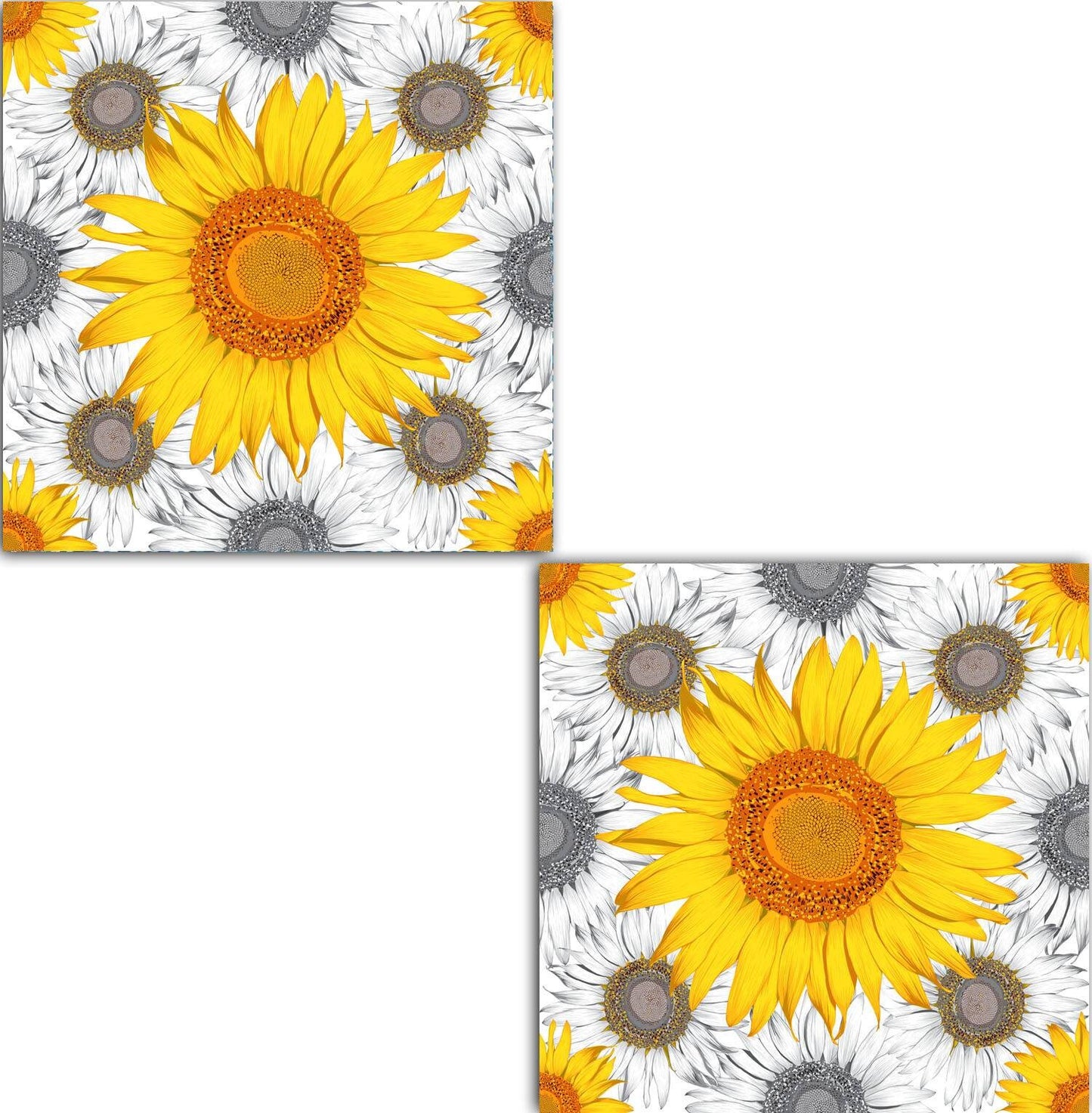 Floral Sunflower Tiles Flowers Leaves Leaf Design - Set of 2 Floral Wall DecorTiles - Kitchen Backsplash Tiles, Decorative Tiles, Bathroom