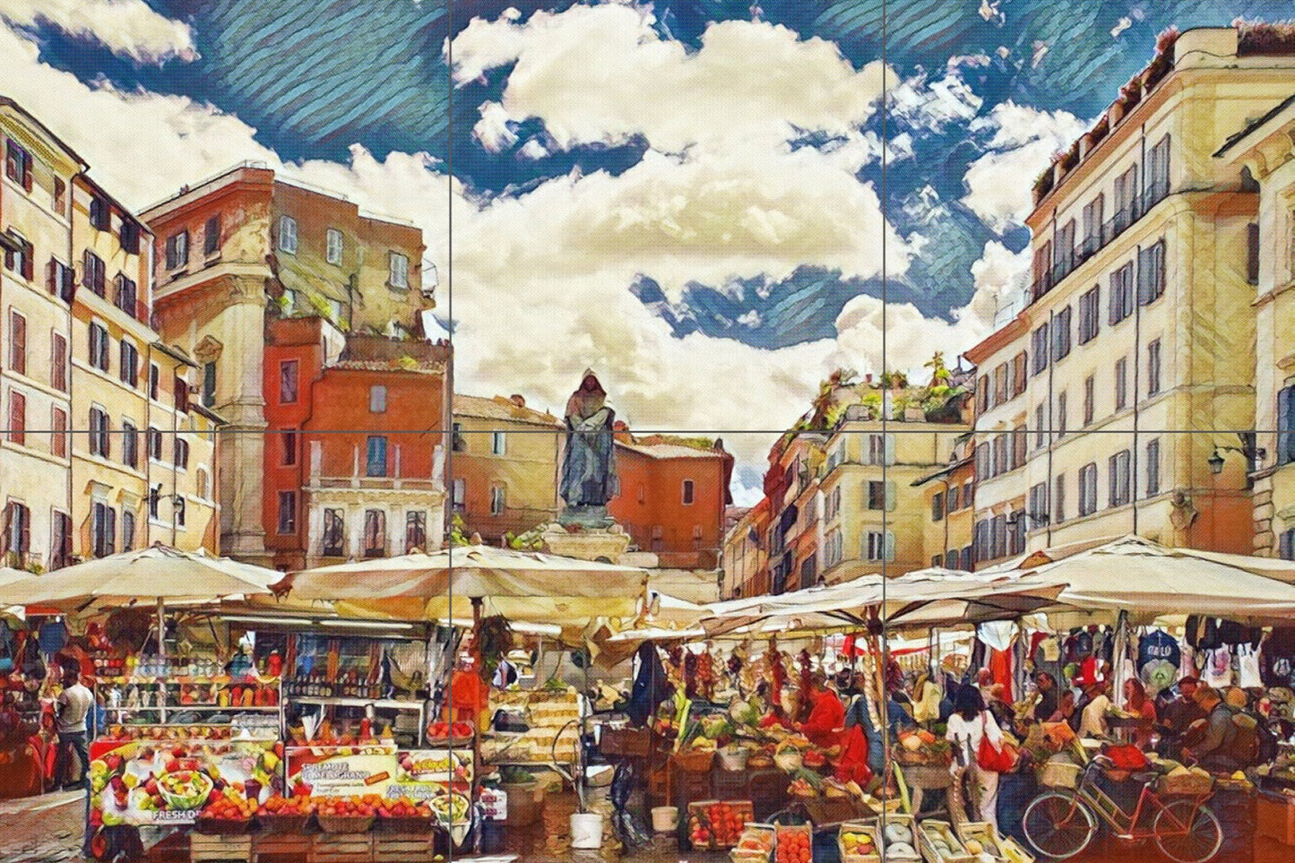 Tile Mural/Mosaic Ceramic Panel of Campo dei fiori Rome - Rome street market - Rome Wall Art - Tile Mural - Gloss Tiles - Tile Mosaic