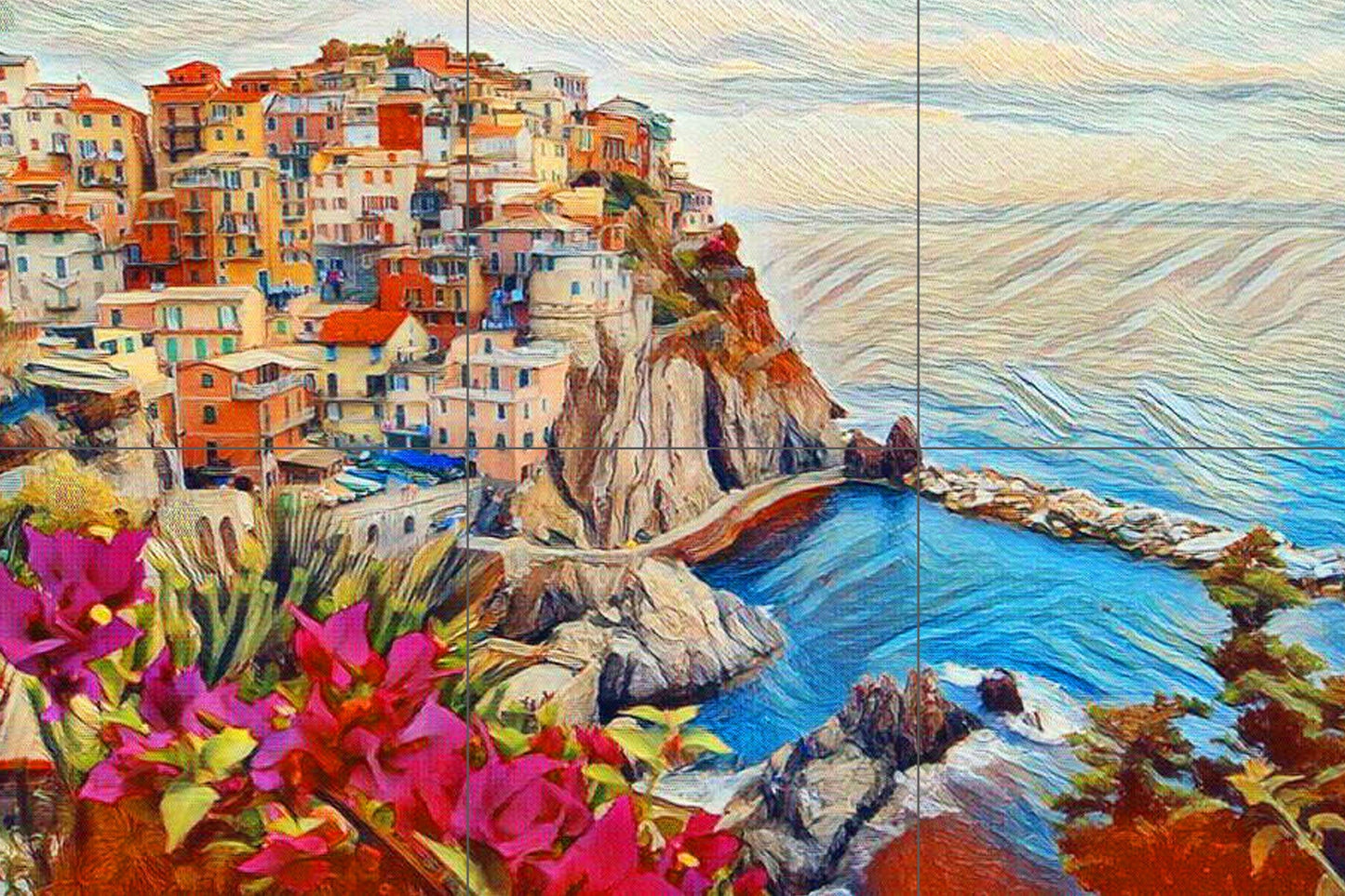 Tile Mural/Mosaic Ceramic Panel of Cinque Terre - Cinque Terre print - Cinque Terre Wall Art - Tile Mural - Gloss Tiles - Tile Mosaic