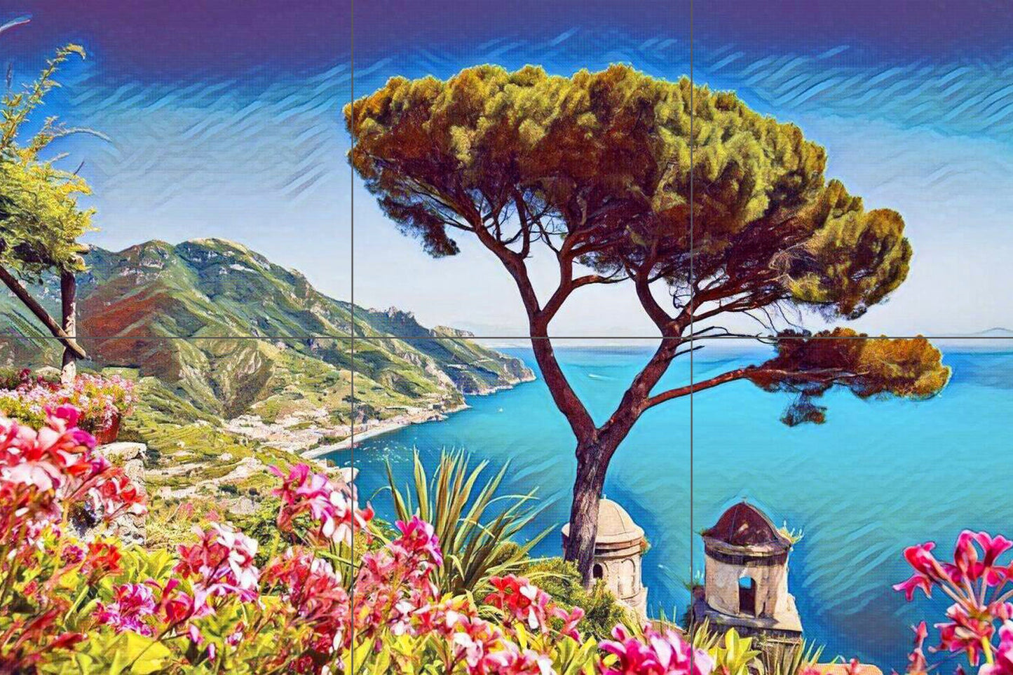 Tile Mural/Mosaic Ceramic Panel of Salerno Gulf - Italy - Salerno wall print - Colourful Wall Art - Tile Mural - Gloss Tiles - Tile Mosaic