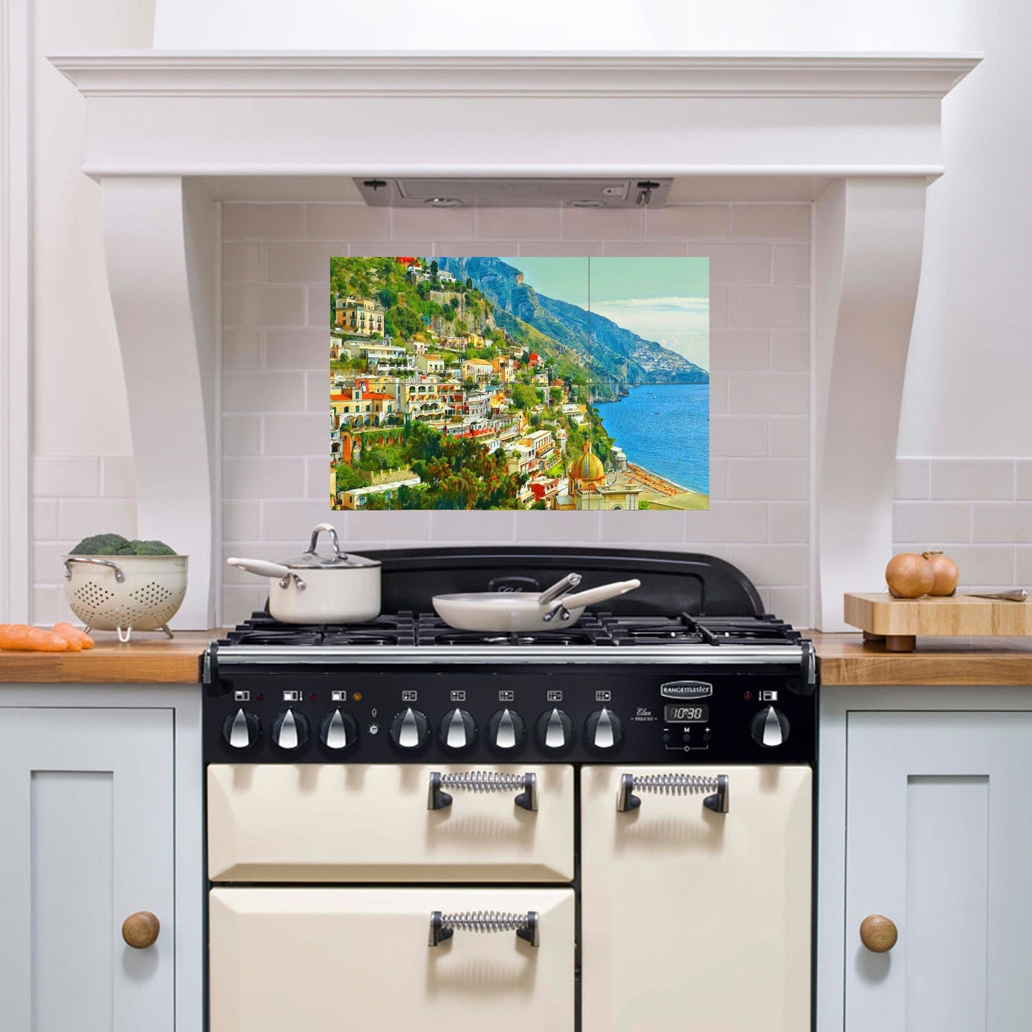 Tile Mural/Mosaic Ceramic Panel of Praiano - Praiano wall print - Amalfi coast print -Praiano Wall Art -Tile Mural -Gloss Tiles -Tile Mosaic