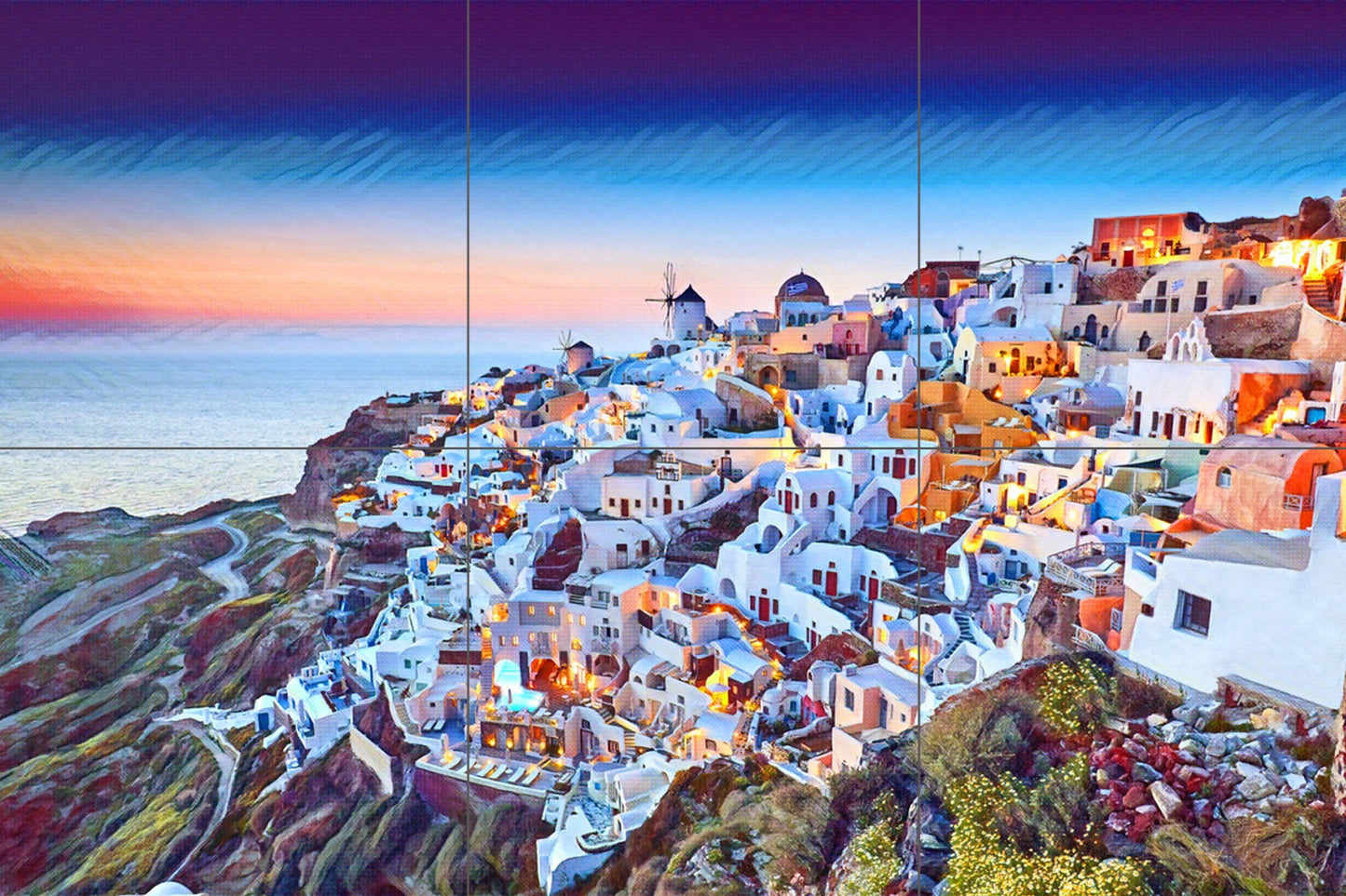 Tile Mural/Mosaic Ceramic Panel of Santorini - Santorini wall print- Greece wall art - Santorini Wall Art - Tile Mural - Tile Mosaic