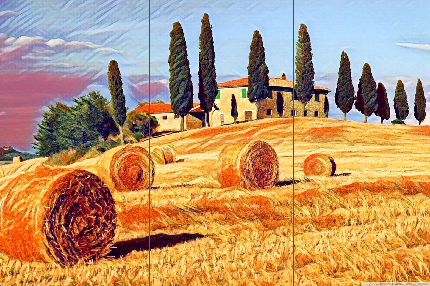 Tile Mural/Mosaic Ceramic Panel of Tuscany Hills - Tuscany wall print - Colourful Wall Art - Tile Mural - Italian Home decor- Tile Mosaic