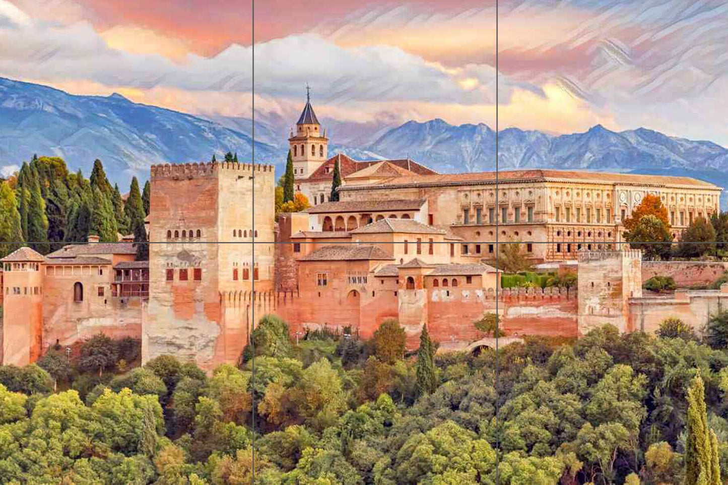 Tile Mural/Mosaic Ceramic Panel of Granada -Spain- Beautiful Landscape -Colourful Wall Art - Tile Mural - Gloss Tiles - Tile Mosaic