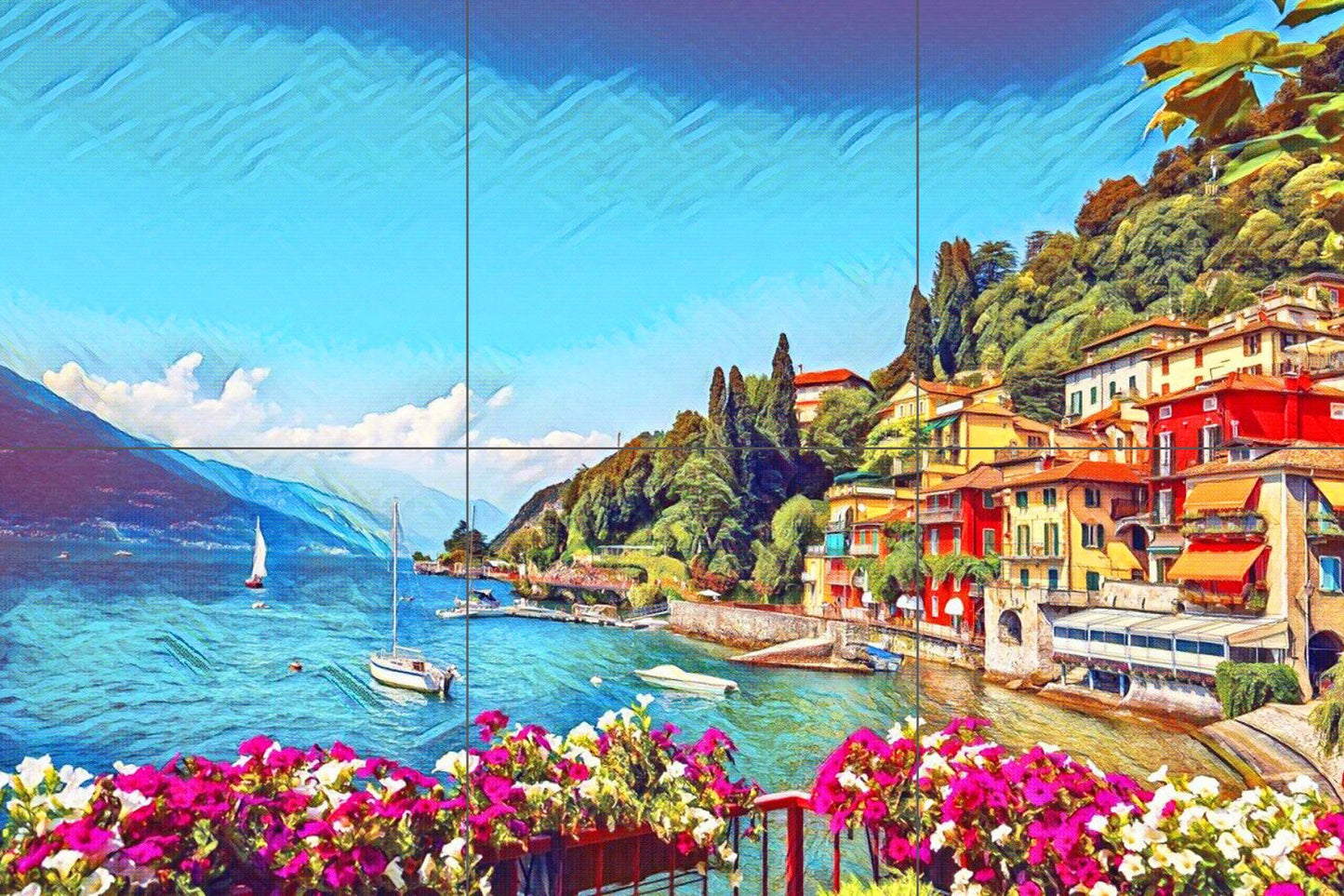 Tile Mural/Mosaic Ceramic Panel of Lake Como - Lake Como wall print - Lake Come Wall Art - Tile Mural - Gloss Tiles - Tile Mosaic