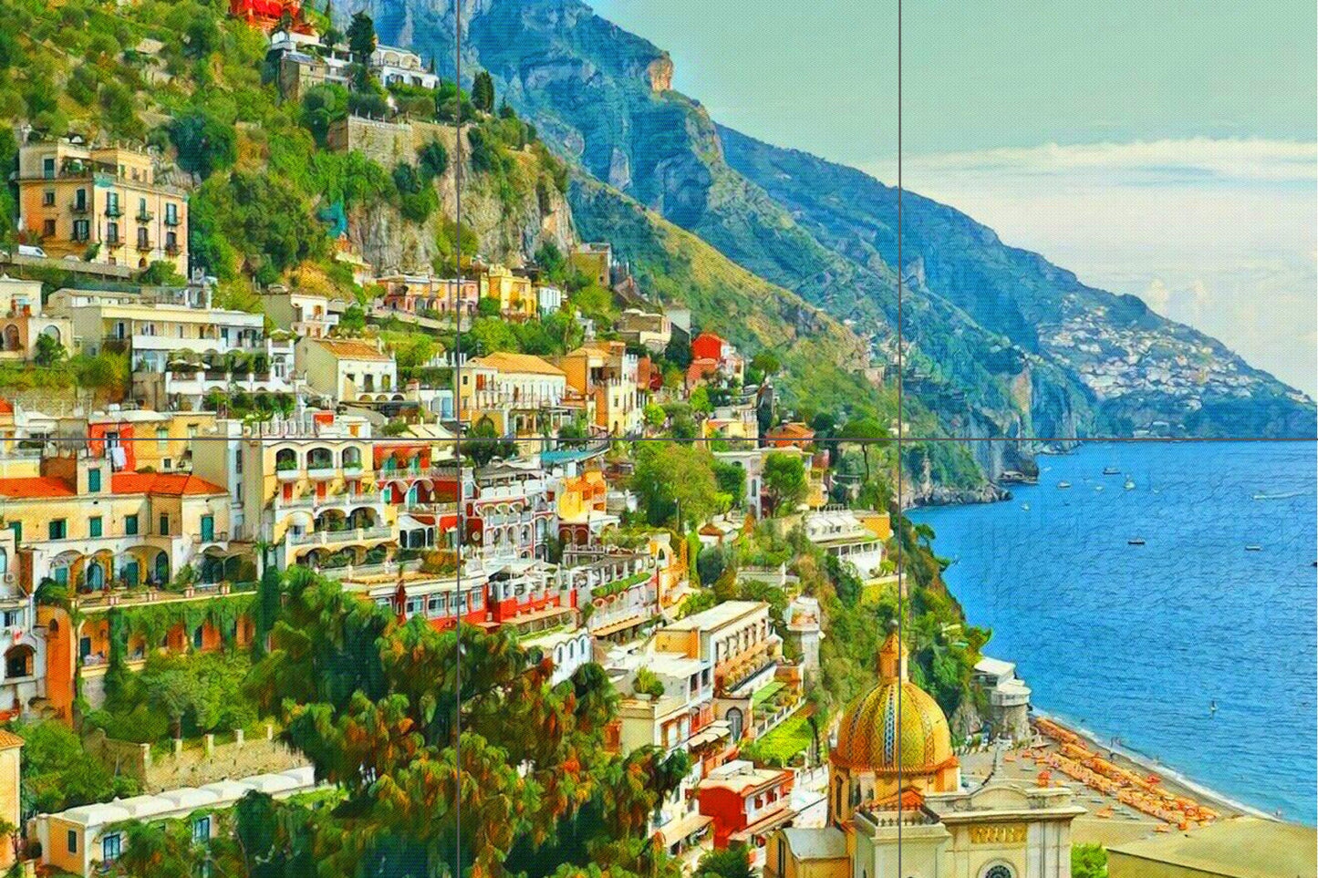 Tile Mural/Mosaic Ceramic Panel of Praiano - Praiano wall print - Amalfi coast print -Praiano Wall Art -Tile Mural -Gloss Tiles -Tile Mosaic