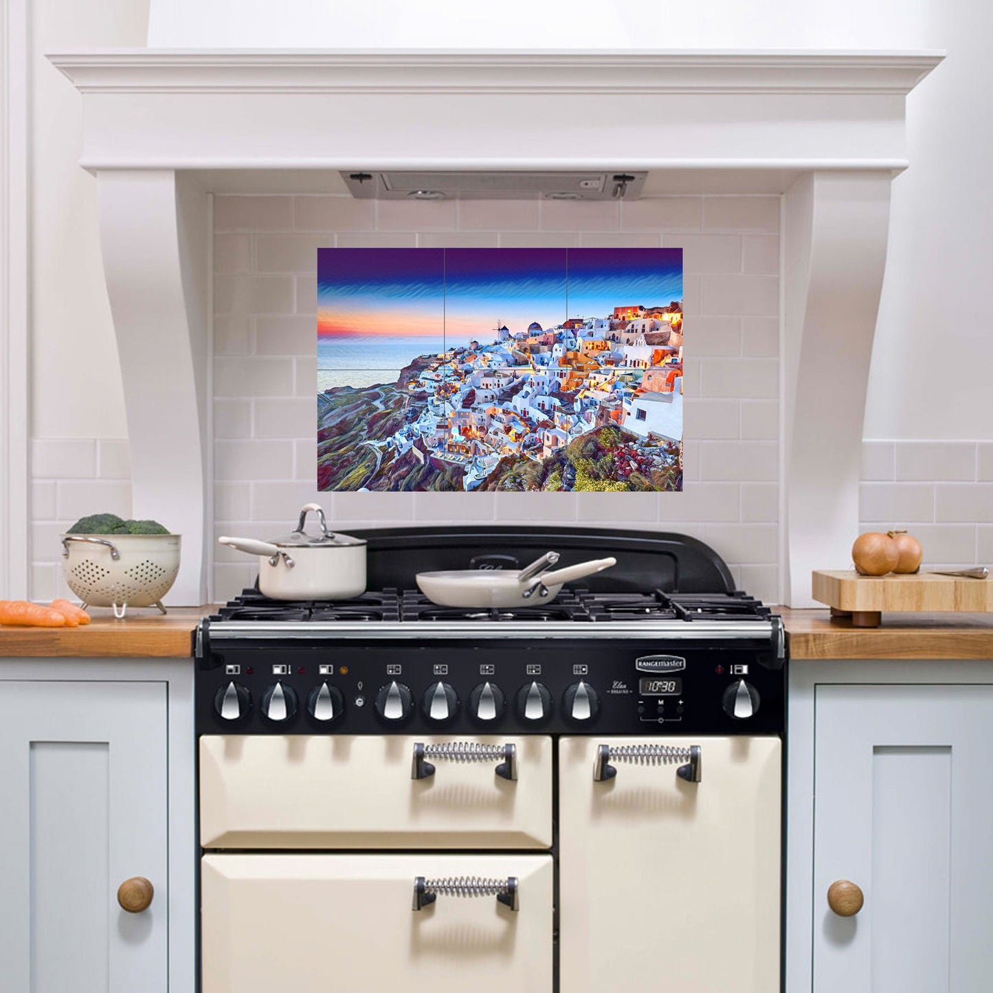 Tile Mural/Mosaic Ceramic Panel of Santorini - Santorini wall print- Greece wall art - Santorini Wall Art - Tile Mural - Tile Mosaic