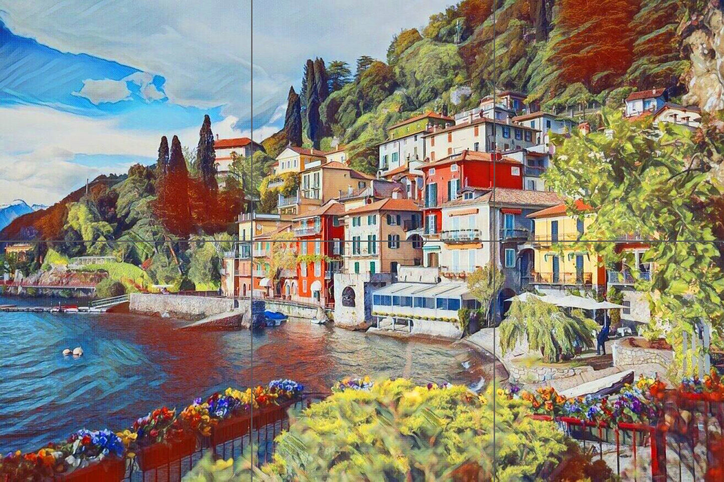 Tile Mural/Mosaic Ceramic Panel of Varenna - Varenna wall print - Lake Como print - Lake Como Mural - Tile Mural - Gloss Tiles - Tile Mosaic