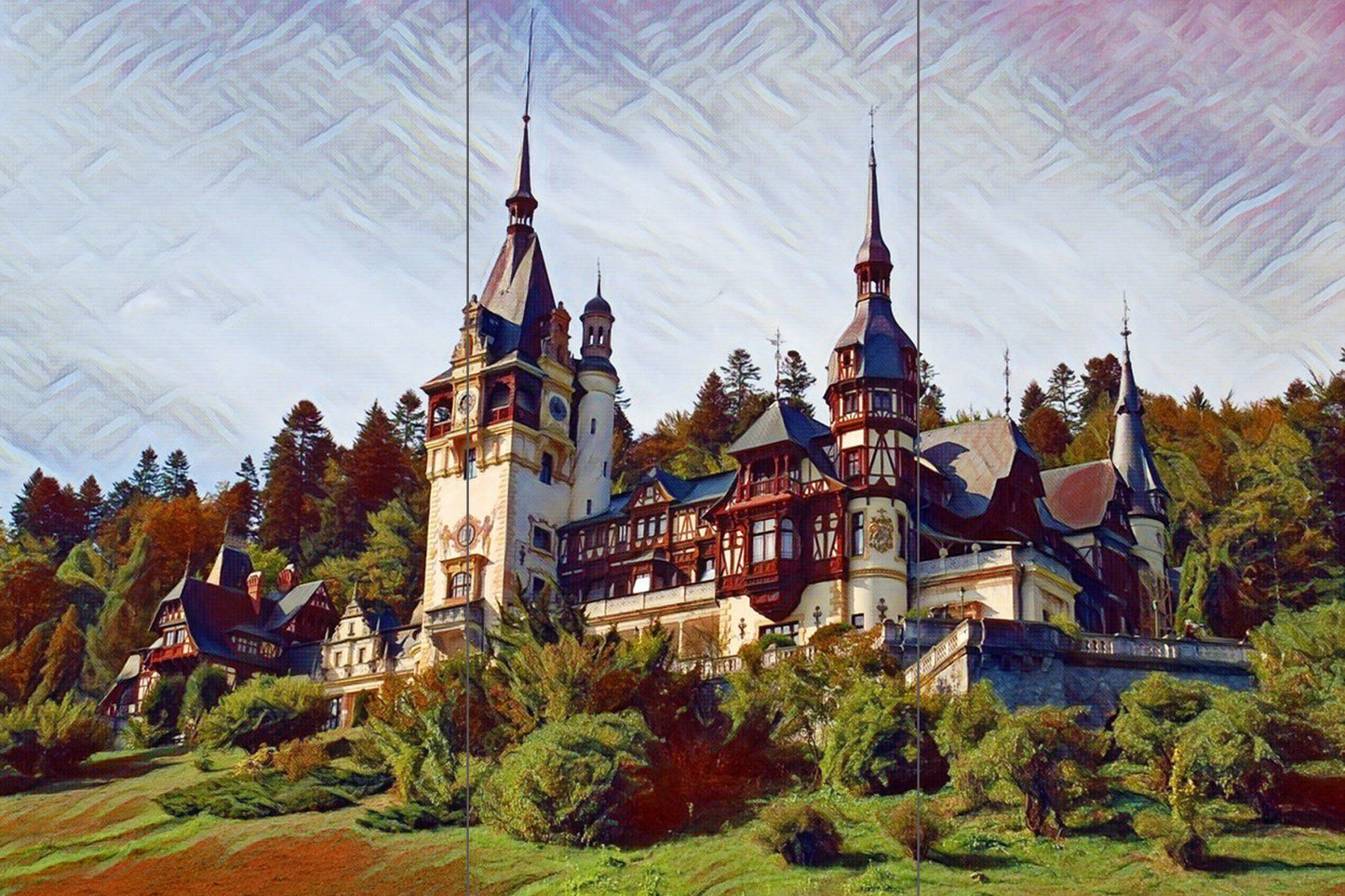 Tile Mural/Mosaic Ceramic Panel of Romania Peles - Romania wall print - Romanian Castle - Romanian Wall Art Print- Tile Mural -Tile Mosaic