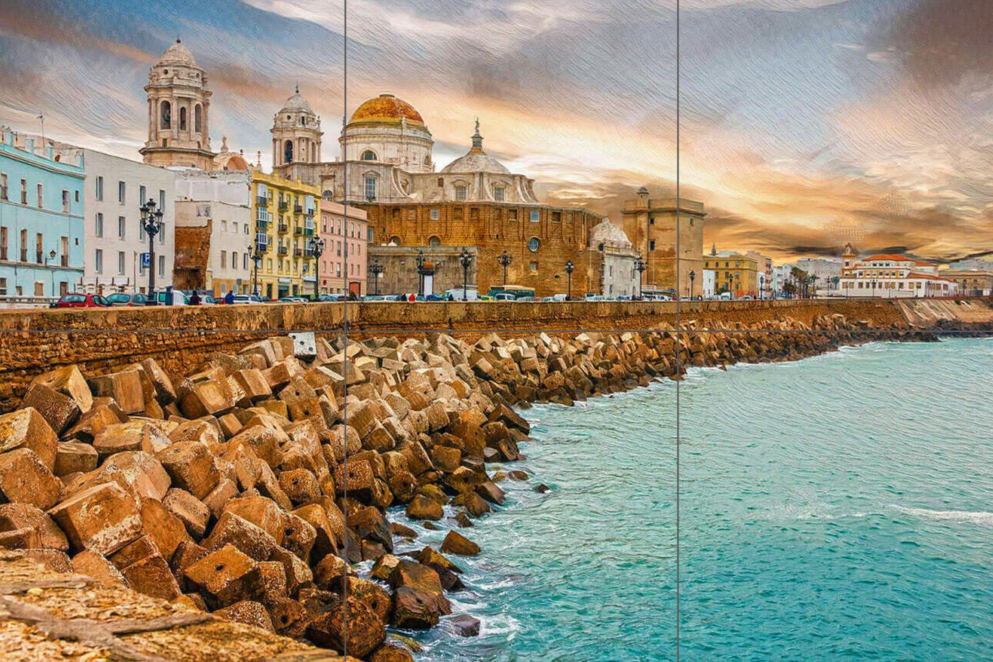 Tile Mural/Mosaic Ceramic Panel of Cadiz -Cadiz wall print- Spain wall print - Spanish Riviera print -Tile Mural - Gloss Tiles - Tile Mosaic