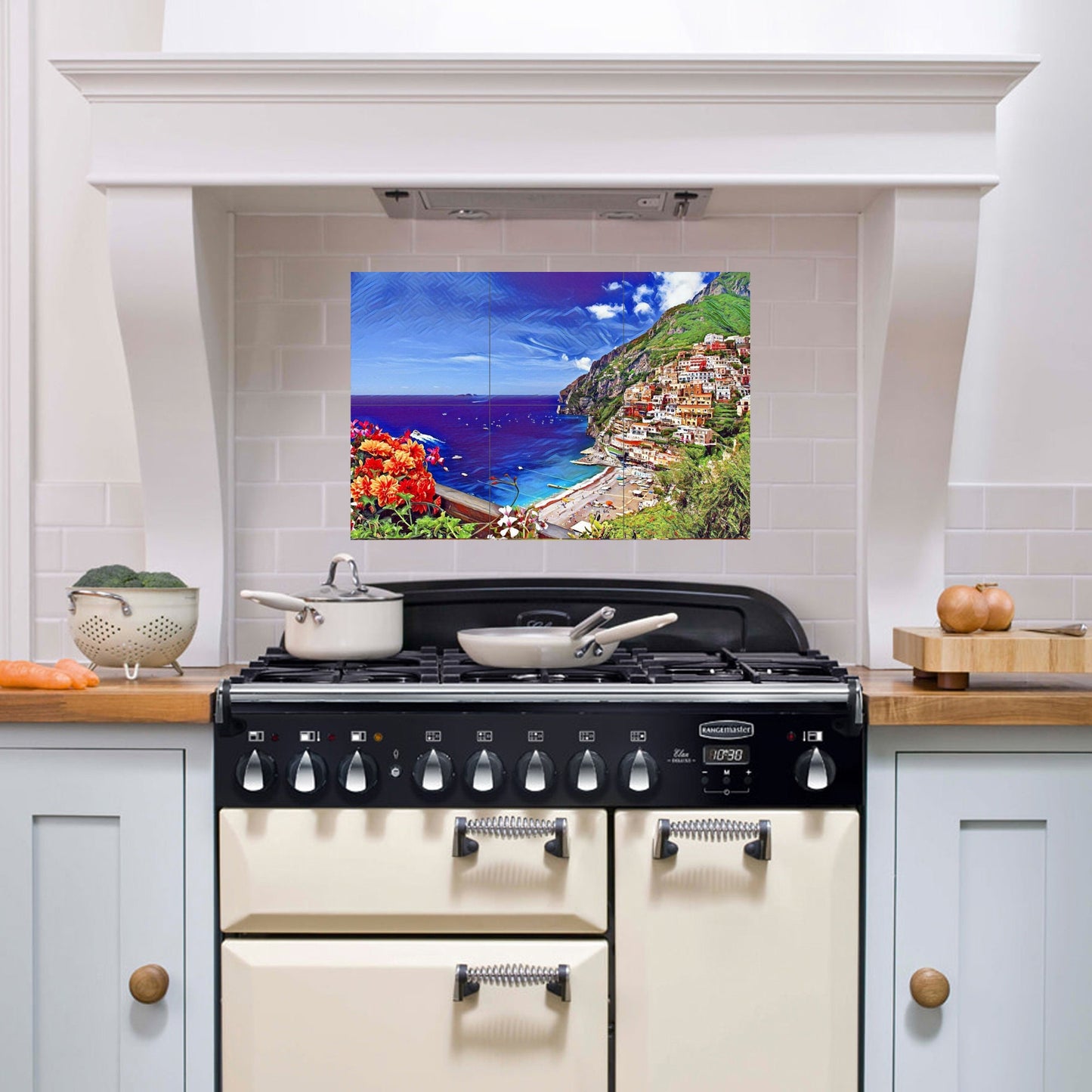 Tile Mural/Mosaic Ceramic Panel of Positano - Positiano wall print Positano wall art - Tile Mural - Italian Mosaic -Gloss Tiles -Tile Mosaic