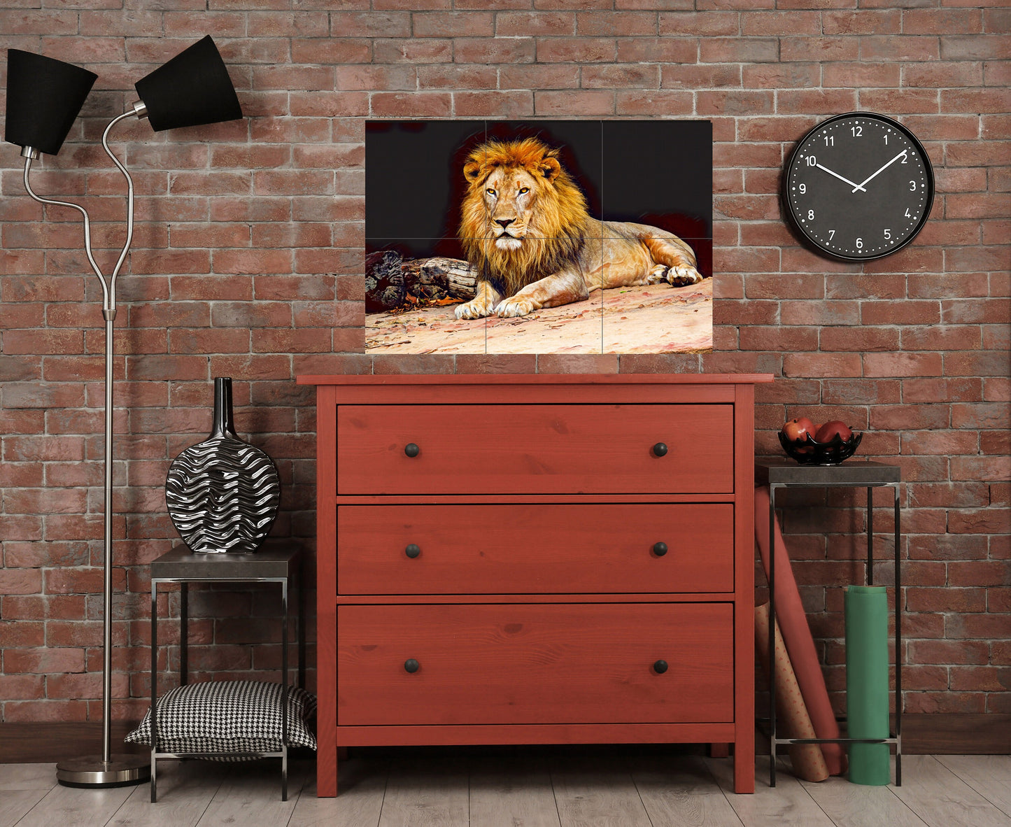 Tile Mural/Mosaic Ceramic Panel of a Lion - Lion wall print - Wildlife wall print - Tile Mural - Gloss Tiles - Tile Mosaic - Nature art