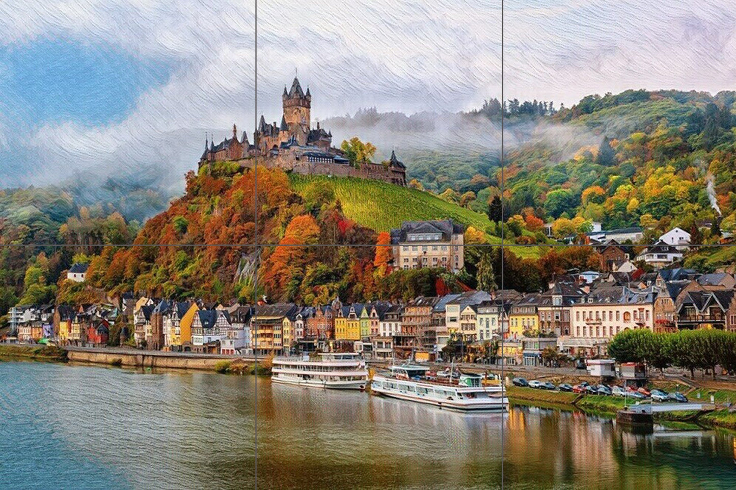 Tile Mural/Mosaic Ceramic Panel of Moselle River - Germany wall print - Moselle river print - Tile Mural - Nature wall print - Tile Mosaic