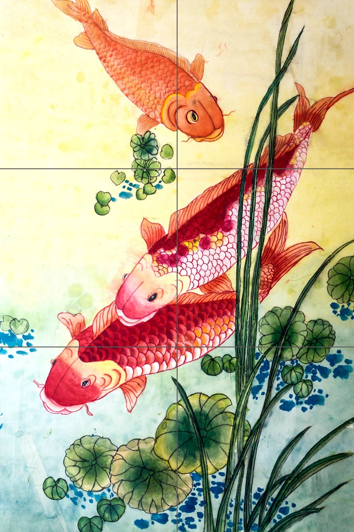 Tile Mural/Mosaic Ceramic Panel of a Japanese Koi Fish Japan Painting - Colourful Wall Nature Art - Tile Mural - Gloss Tiles - Tile Mosaic
