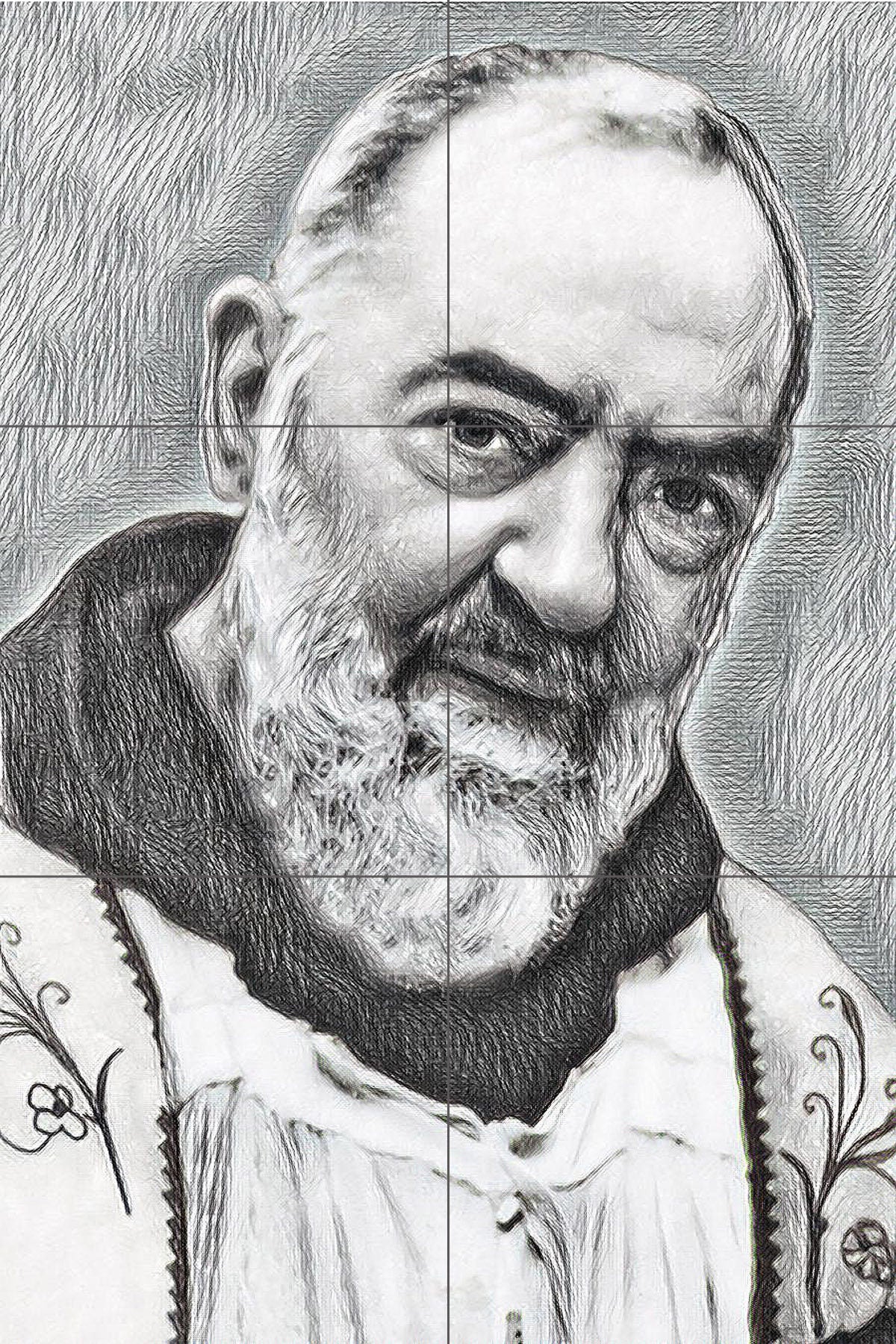 Tile Mural/Mosaic Ceramic Panel of Padre Pio - Christian Wall Art - Tile Mural - Padre Pio Print -Religious Tile Mosaic, Gift for Christians