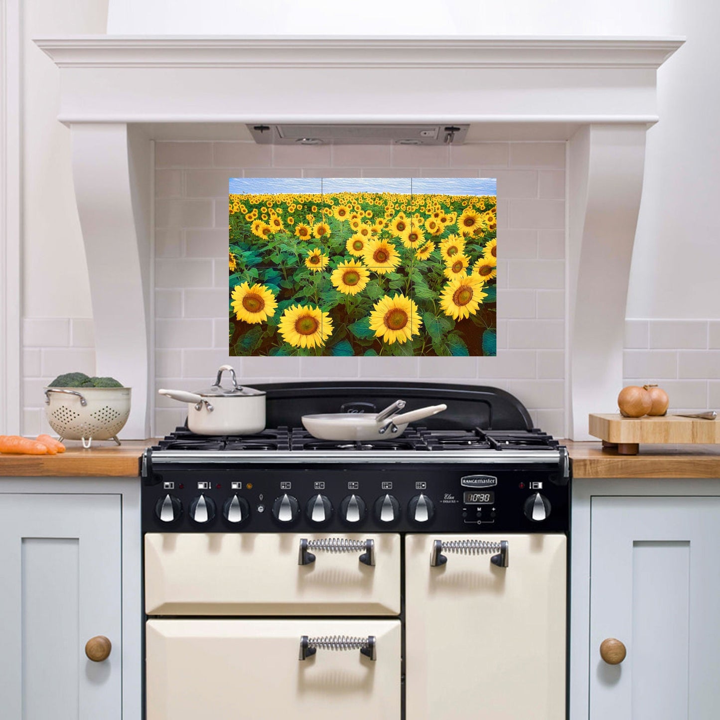 Tile Mural/Mosaic Ceramic Panel of a Sunflower Field - Beautiful Landscape - Colourful Wall Art - Tile Mural - Gloss Tiles - Tile Mosaic