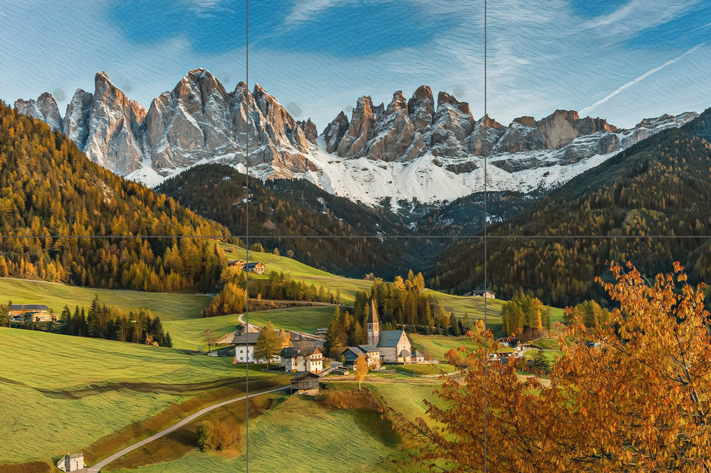 Tile Mural/Mosaic Ceramic Panel of Santa Maddalena Dolomites - Dolomites Wall Art - Dolomites wall Print - Tile Mural - Gloss Tiles