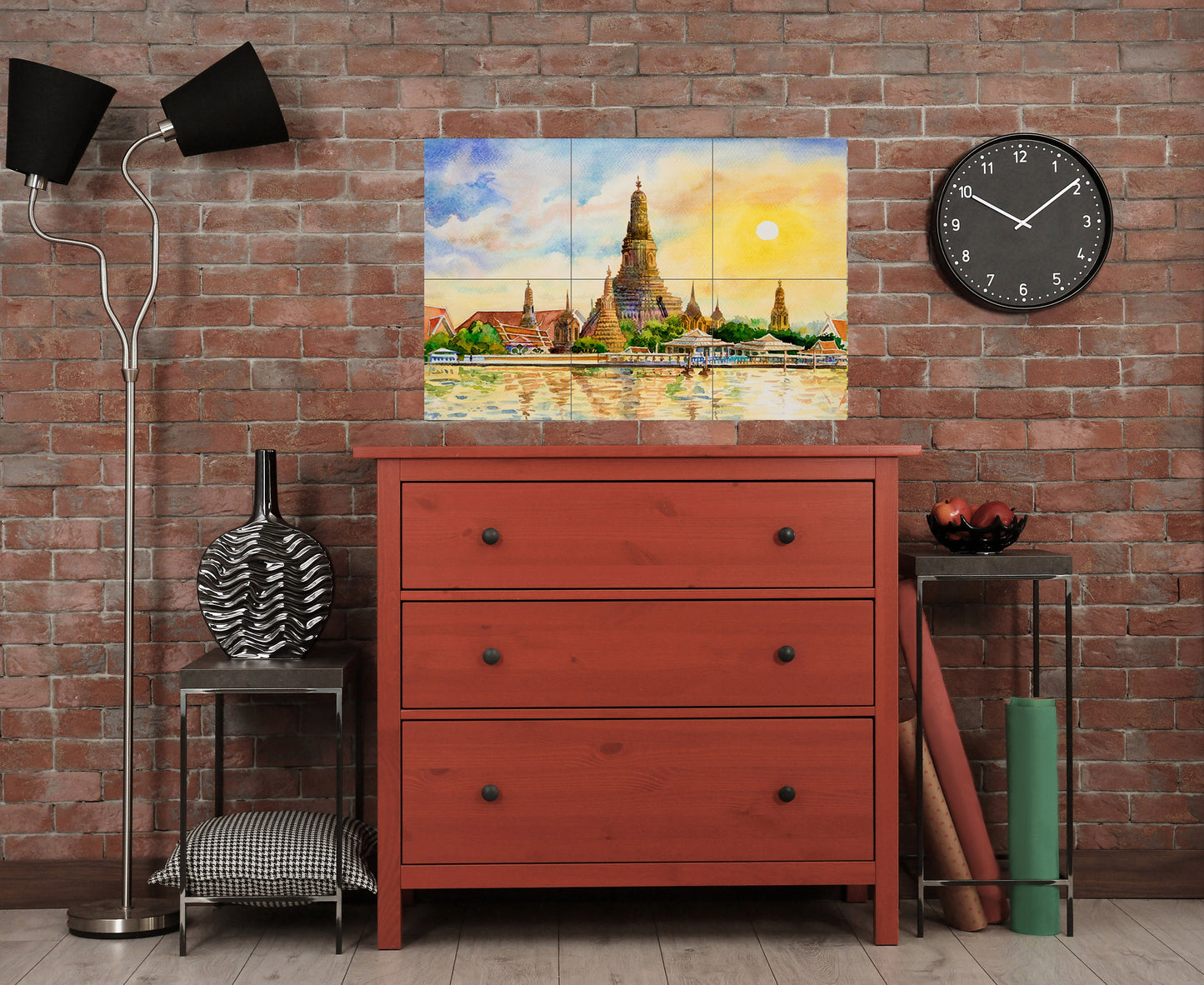 Tile Mural/Mosaic Ceramic of Wat Arun Temple - Thailand - Lovely Landscape -Colourful Wall Art - Tile Mural - Gloss Tiles - Tile Mosaic