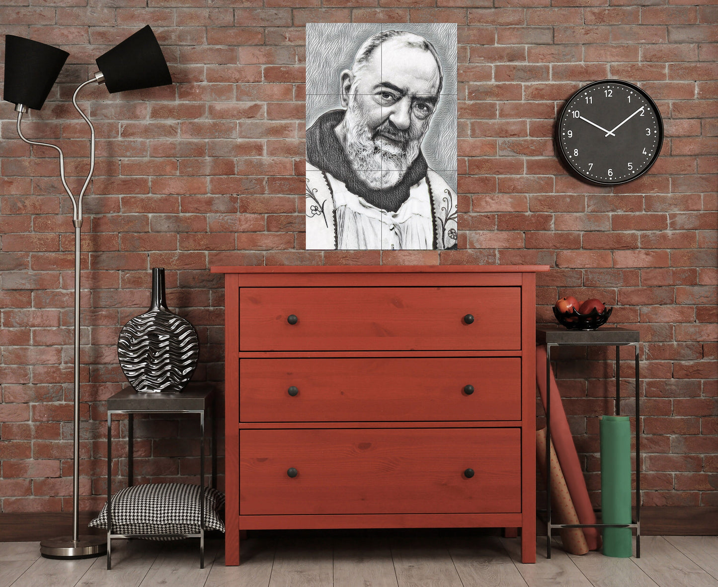 Tile Mural/Mosaic Ceramic Panel of Padre Pio - Christian Wall Art - Tile Mural - Padre Pio Print -Religious Tile Mosaic, Gift for Christians