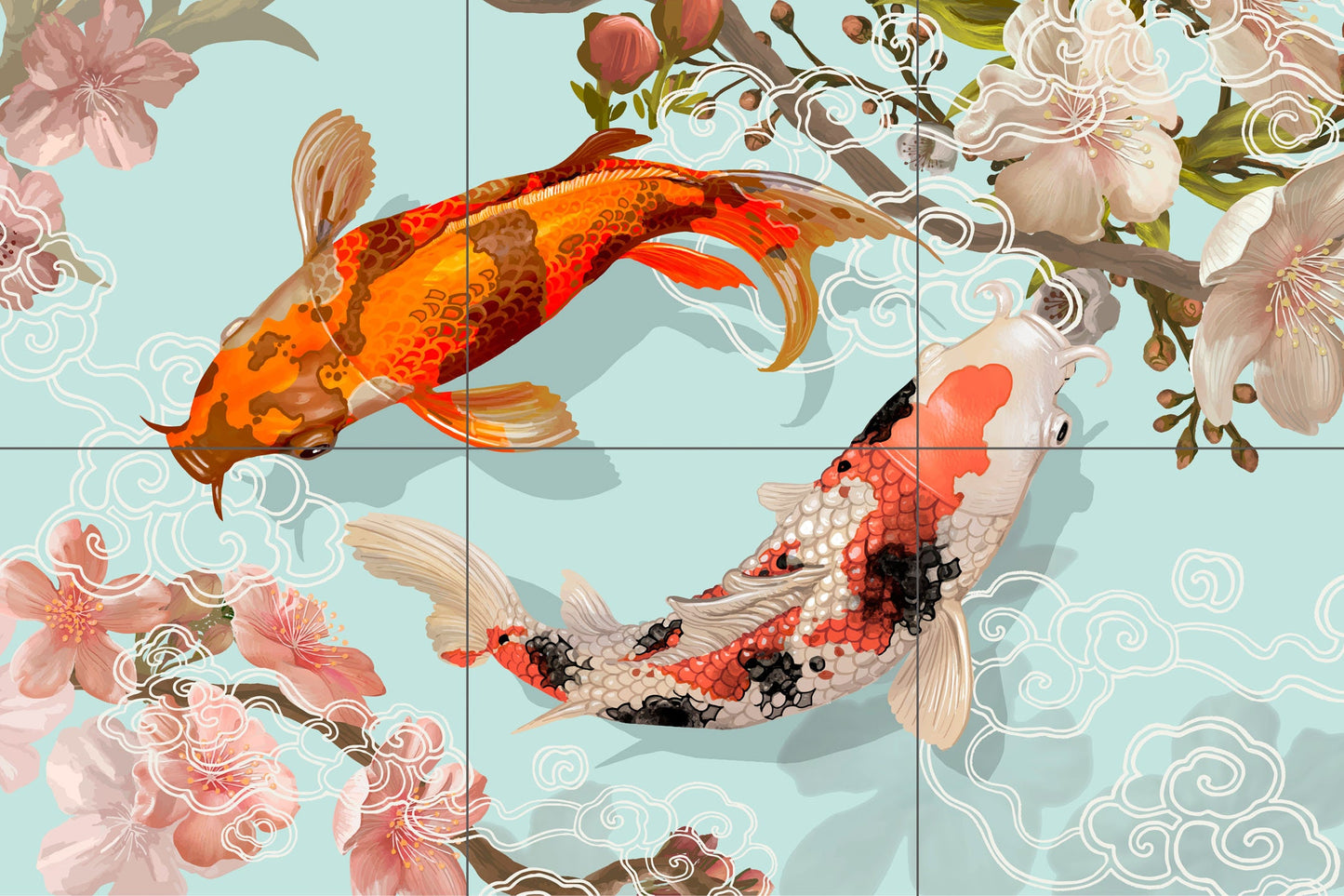 Tile Mural/Mosaic Ceramic Panel of a Japanese Koi Fish Japan Painting - Colourful Wall Nature Art - Tile Mural - Gloss Tiles - Tile Mosaic