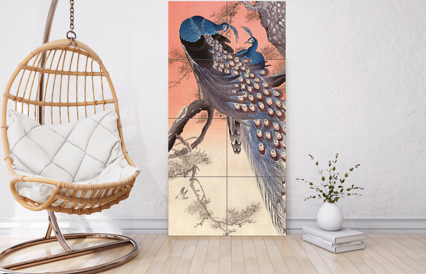 Tile Mural/Mosaic Ceramic Panel of Ohara Koson Two Peacocks on Tree Branch - Ohara Koson wall print - Tile Mural - Gloss Tiles - Tile Mosaic