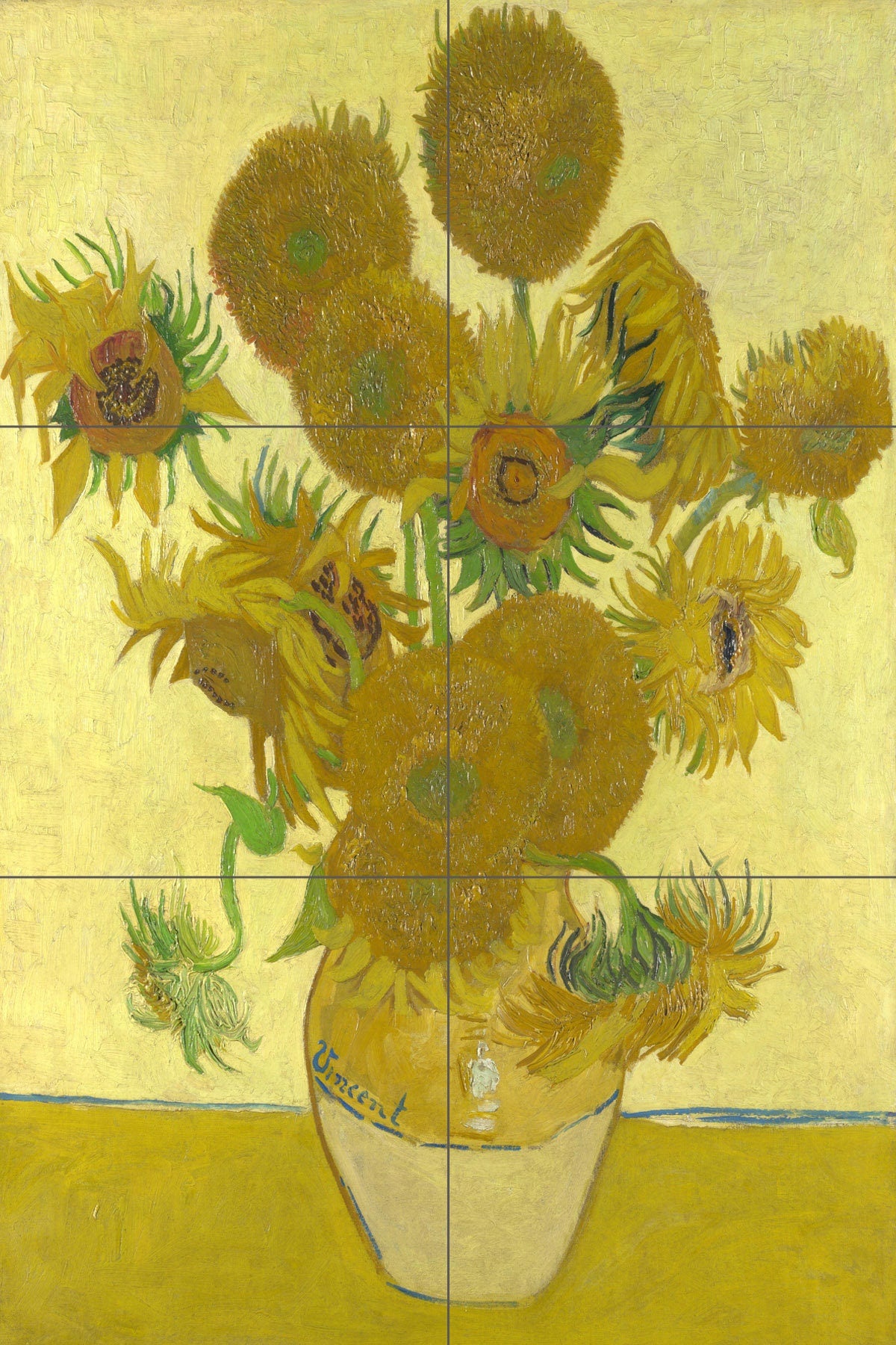 Tile Mural/Mosaic Ceramic Panel of Van Gogh Vase with Fourteen Sunflowers - Van Gogh wall print - Tile Mural - Gloss Tiles - Tile Mosaic