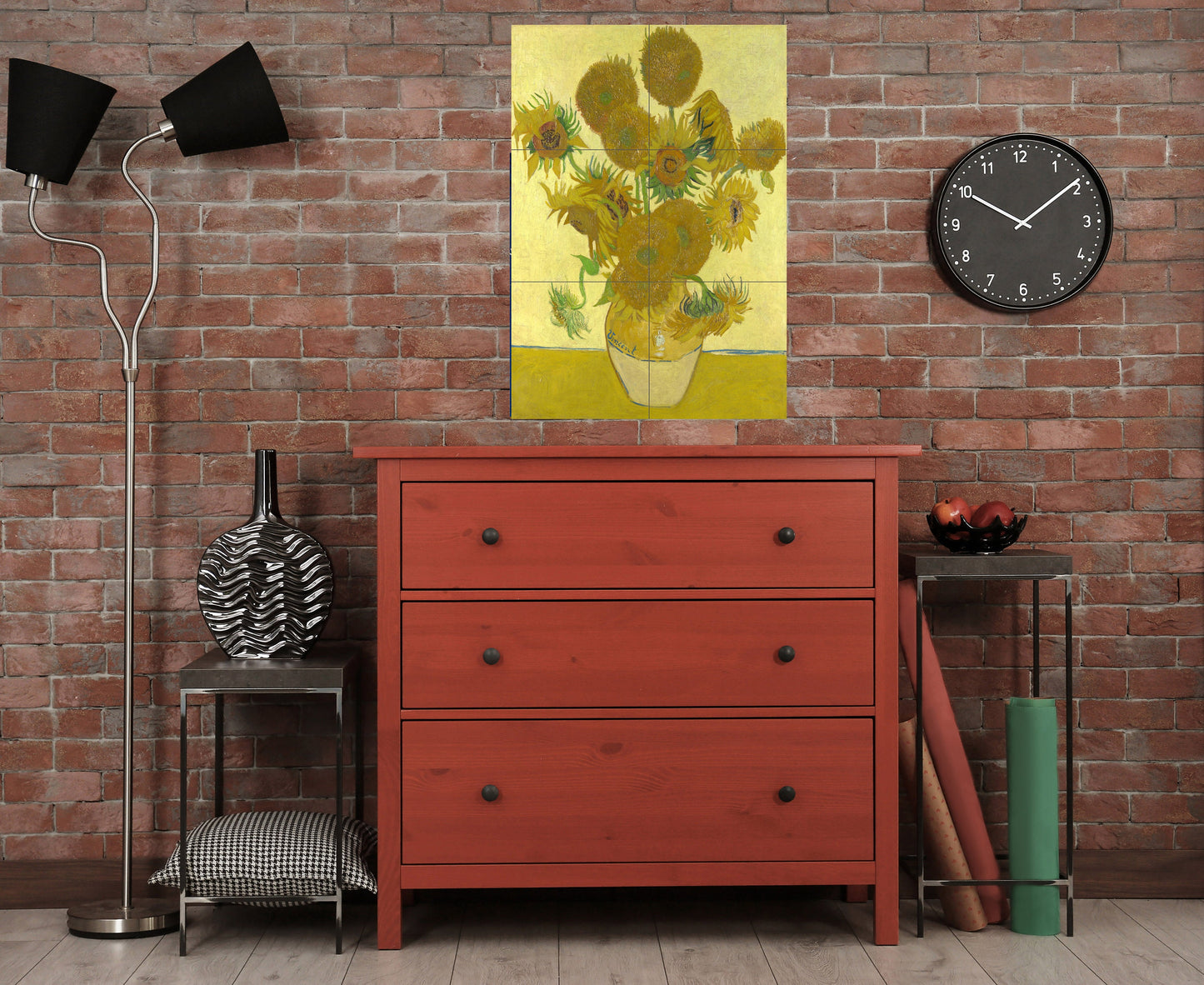 Tile Mural/Mosaic Ceramic Panel of Van Gogh Vase with Fourteen Sunflowers - Van Gogh wall print - Tile Mural - Gloss Tiles - Tile Mosaic