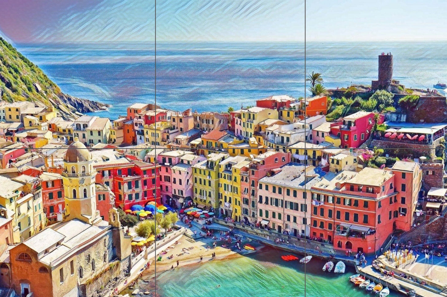 Tile Mural/Mosaic Ceramic Panel of Vernazza - Italy wall art - Vernazza wall print- Colourful Wall Art -Tile Mural -Gloss Tiles -Tile Mosaic