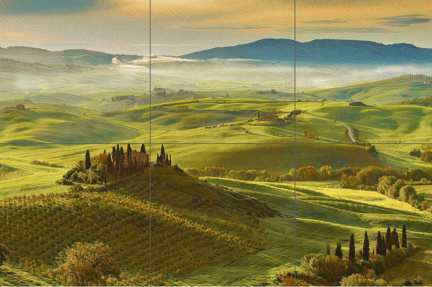 Tile Mural/Mosaic Ceramic Panel of Val d Orcia - Tuscany - Italian Landscape - Colourful Wall Art - Tile Mural - Gloss Tiles - Tile Mosaic