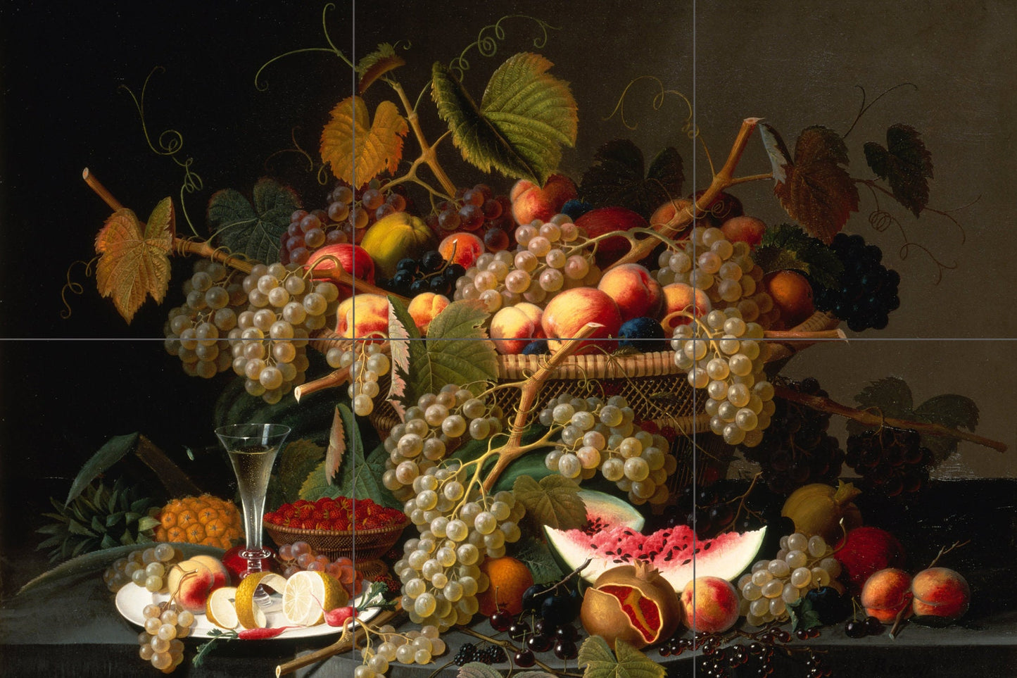 Tile Mural/Mosaic Ceramic Panel of Severin Roesen - Still life with Fruit - Colorful Wall Art - Tile Mural - Gloss Tiles - Tile Mosaic