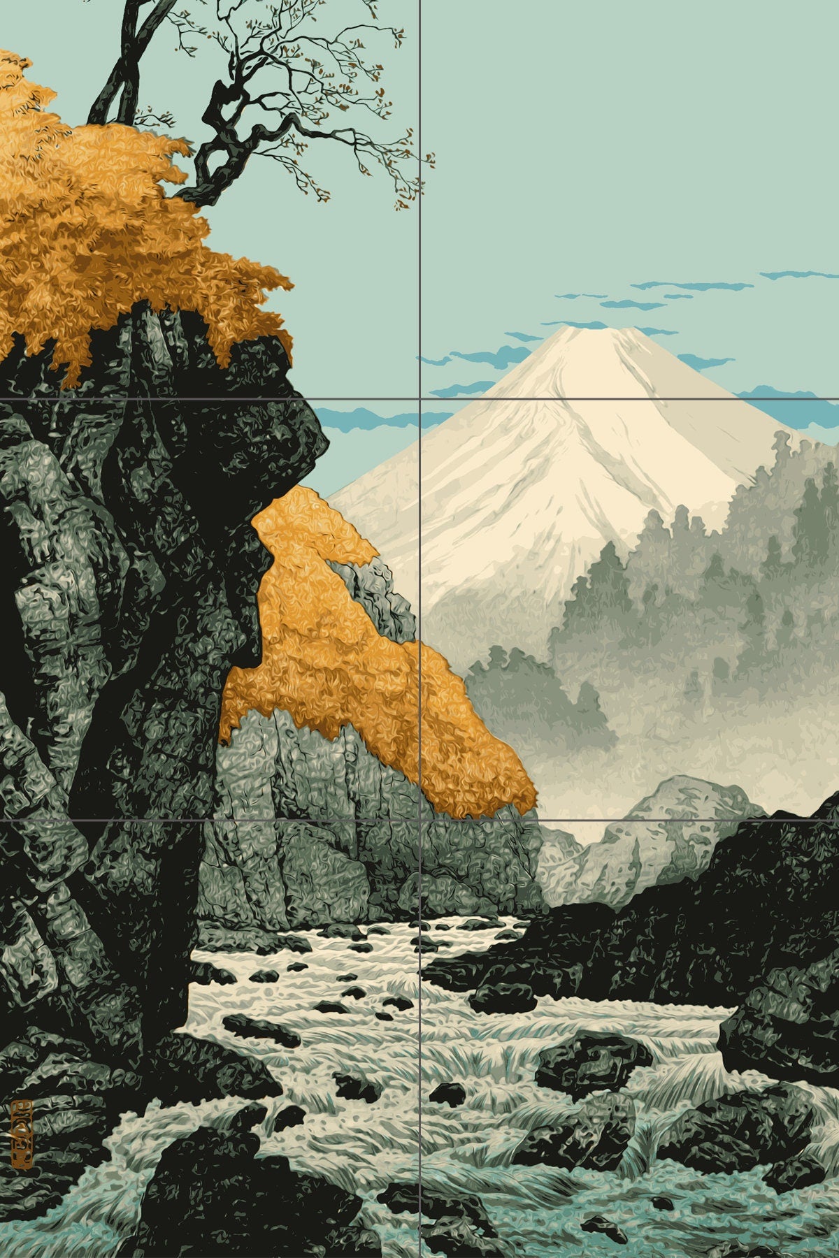 Tile Mural/Mosaic Ceramic Panel -Mount Ashitaka -Hiroaki - Japanese Art - Colourful Wall Nature Art - Tile Mural - Gloss Tiles - Tile Mosaic