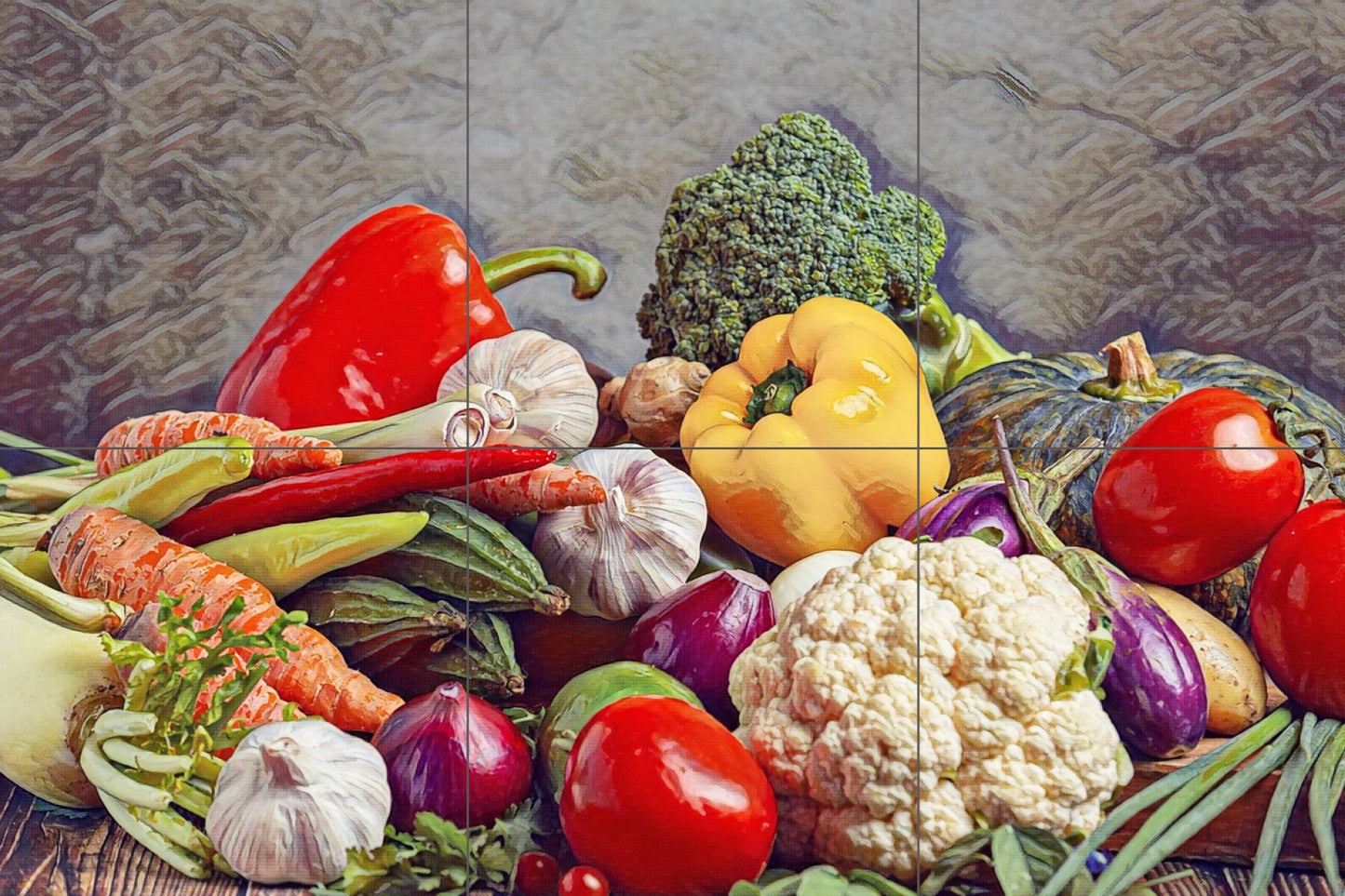Tile Mural/Mosaic Ceramic Panel of Vegetables board, Garlic, Zucchini, Peppers - Colorful Wall Art - Tile Mural - Gloss Tiles - Tile Mosaic