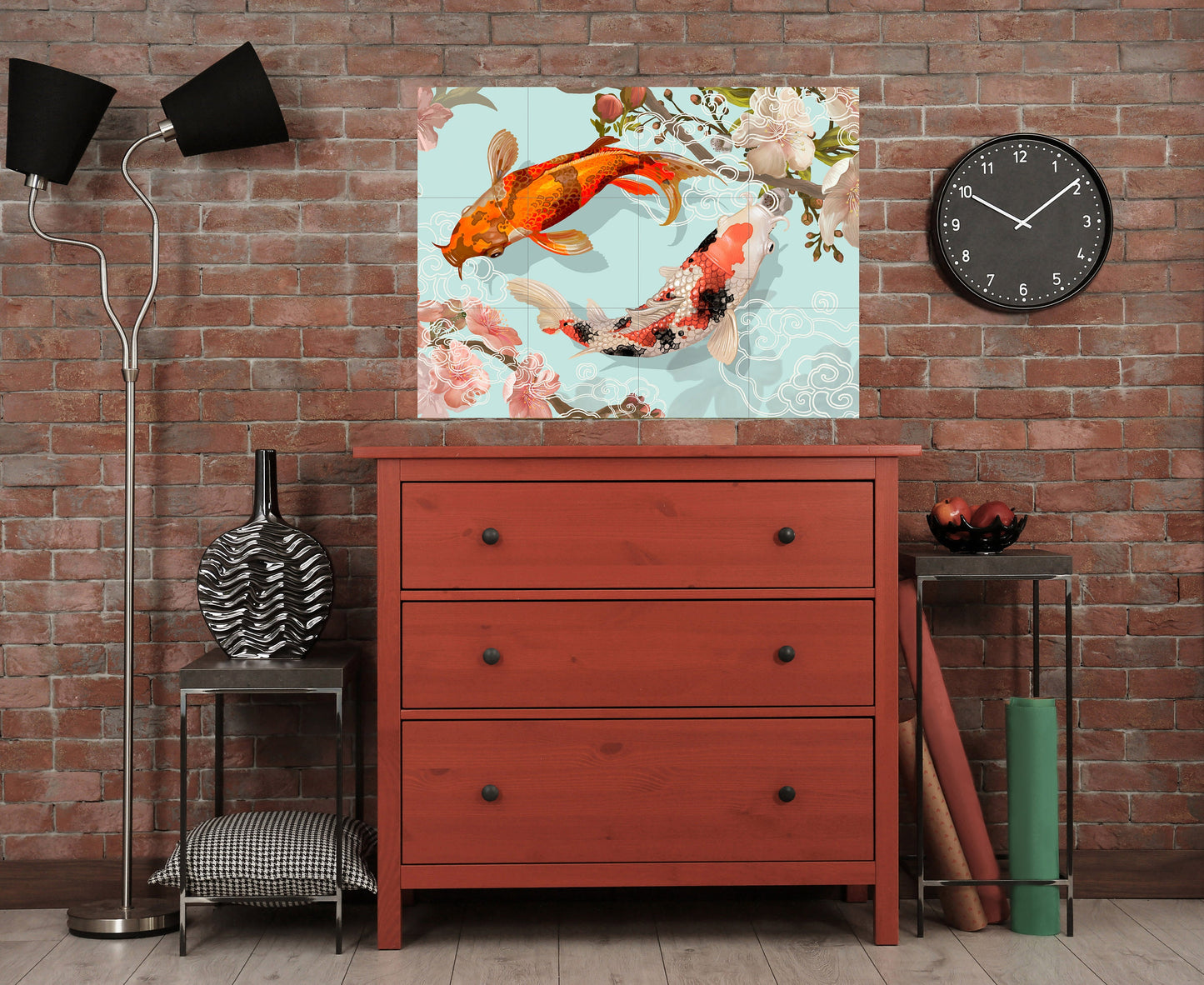 Tile Mural/Mosaic Ceramic Panel of a Japanse Koi Fish Japan Painting - Colourful Wall Nature Art - Tile Mural - Koi fish print - Tile Mosaic