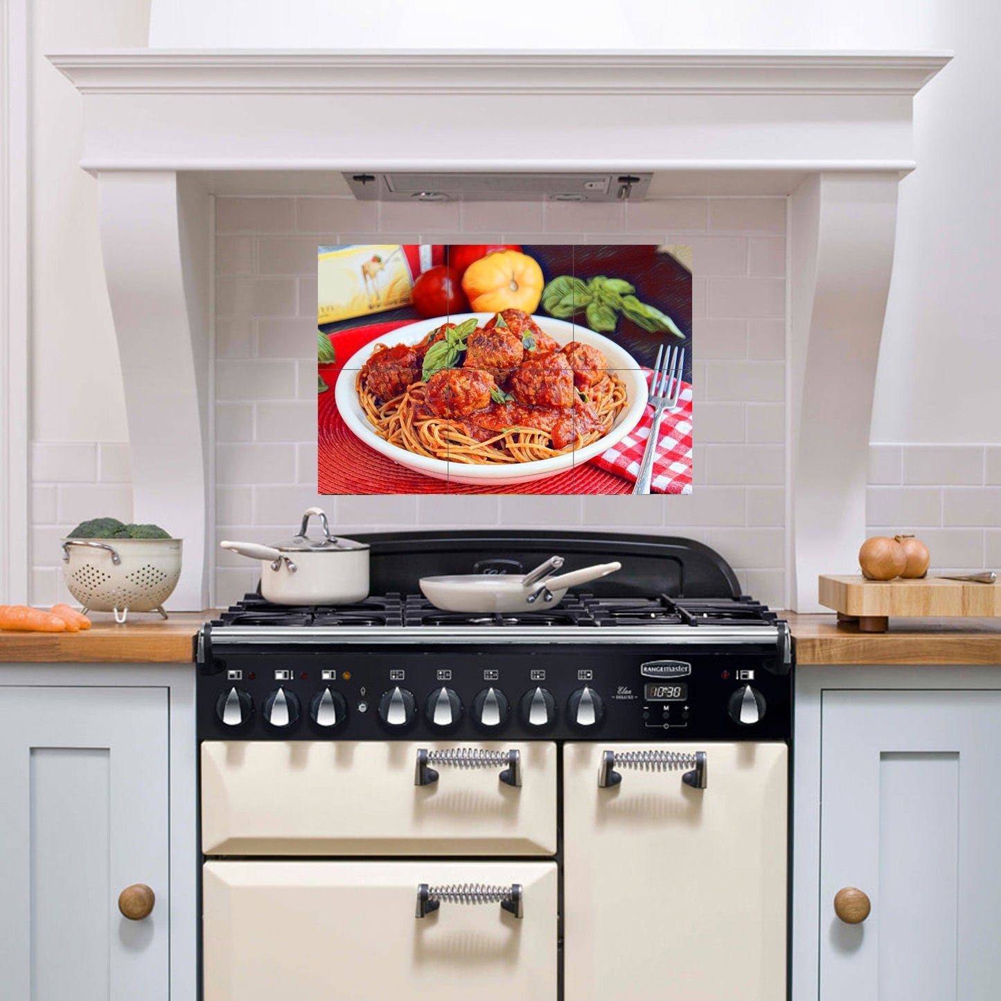 Tile Mural/Mosaic Ceramic Panel of Spaghetti with Meatballs - Italian food print - Food Wall Art - Tile Mural - Gloss Tiles - Tile Mosaic