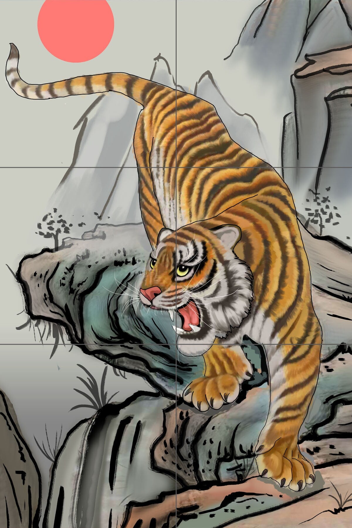 Tile Mural/Mosaic Ceramic Panel of a Japanese Tiger - Japan Painting - Safari Wall Nature Art - Tile Mural - Gloss Tiles - Tile Mosaic