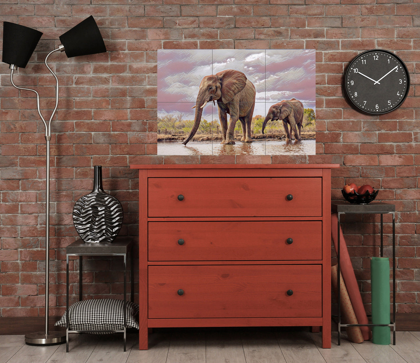 Tile Mural/Mosaic Ceramic Panel of an Elephant and Baby - Elephant wall print - Elephant wall art -Tile Mural - Gloss Tiles - Tile Mosaic