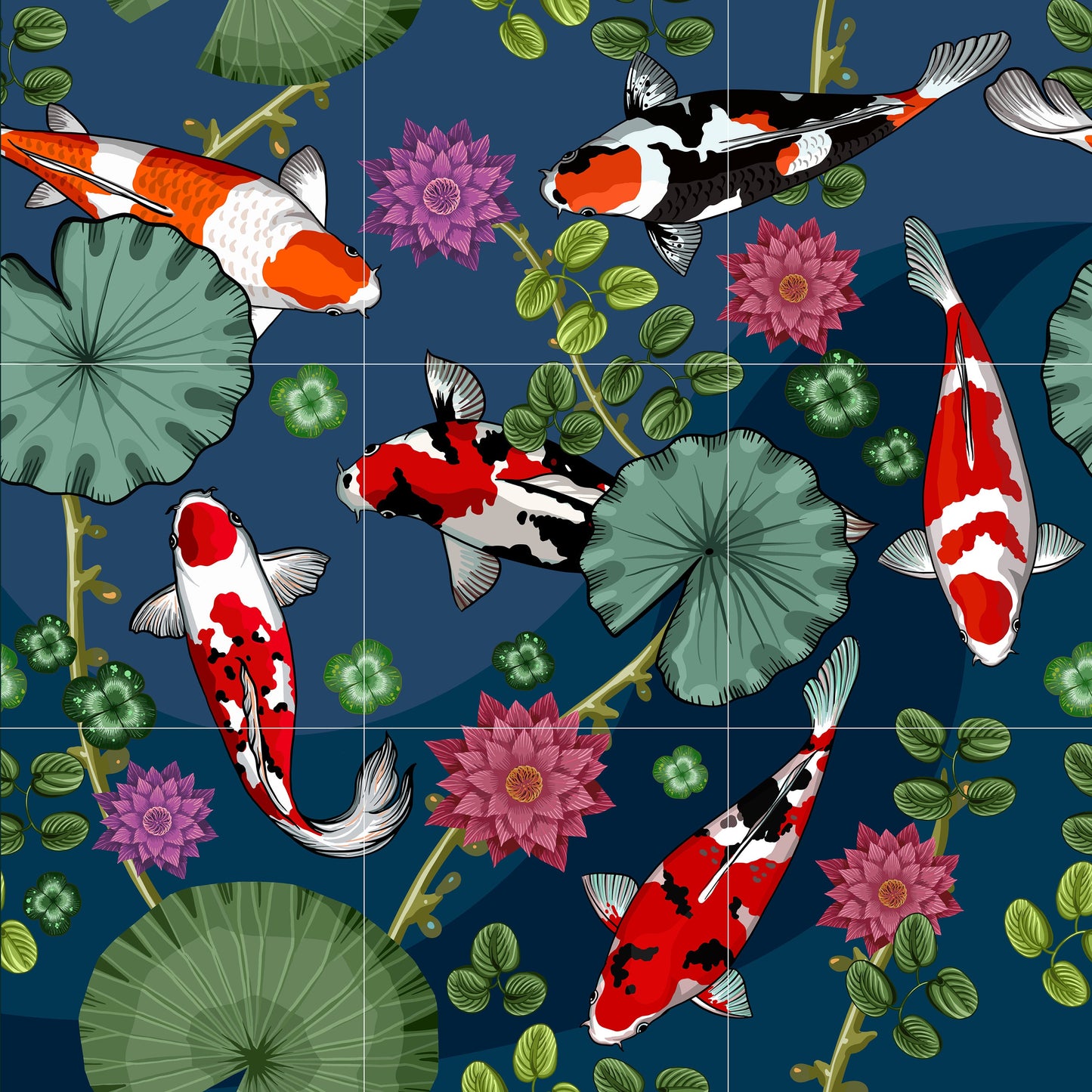 Tile Mural/Mosaic Ceramic Panel of a Japanese Koi Fish - Koi Fish wall print - Japanese print - Tile Mural - Gloss Tiles - Tile Mosaic